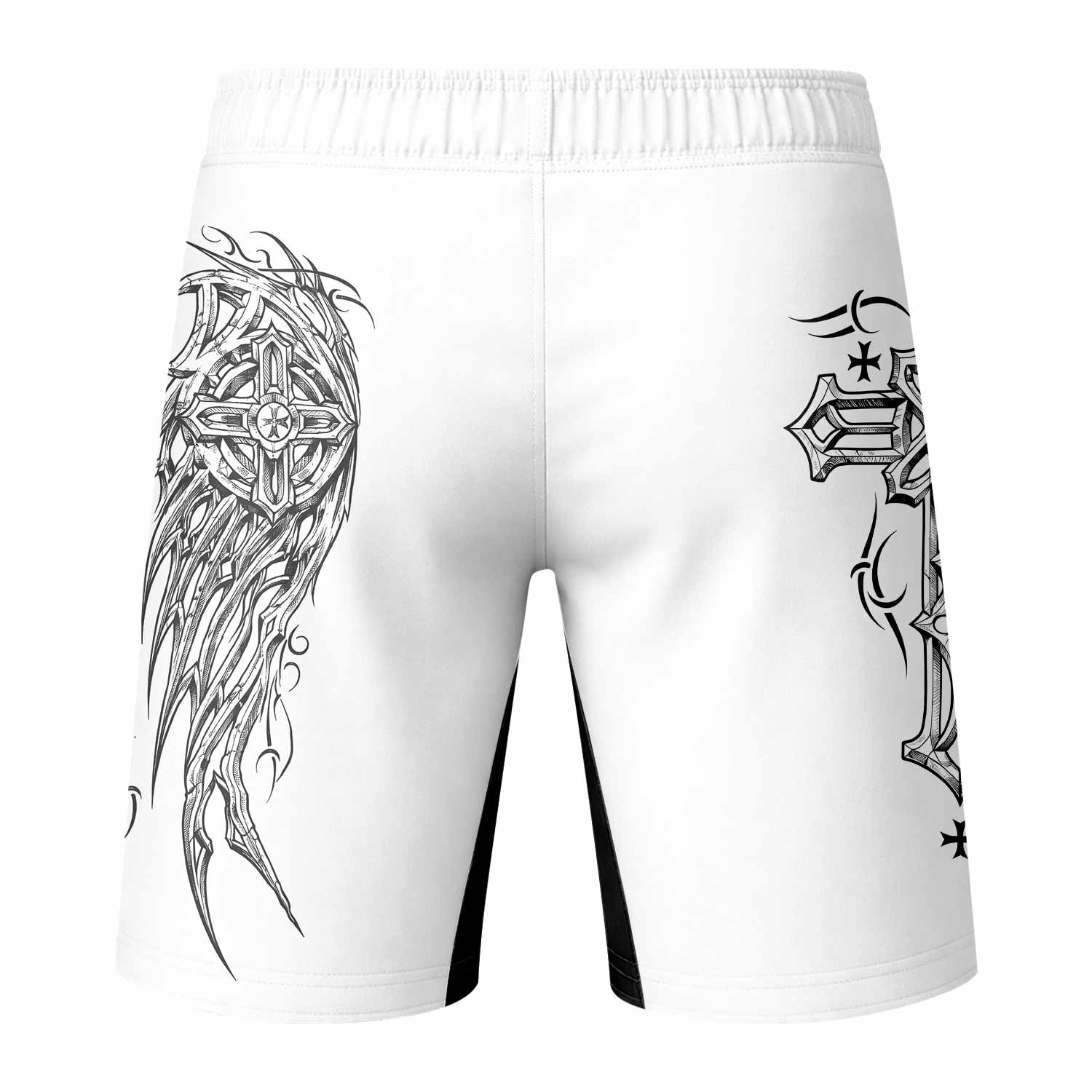 Angel Wings Cross Fight Shorts | Durable MMA & Training Gear - back view mockup