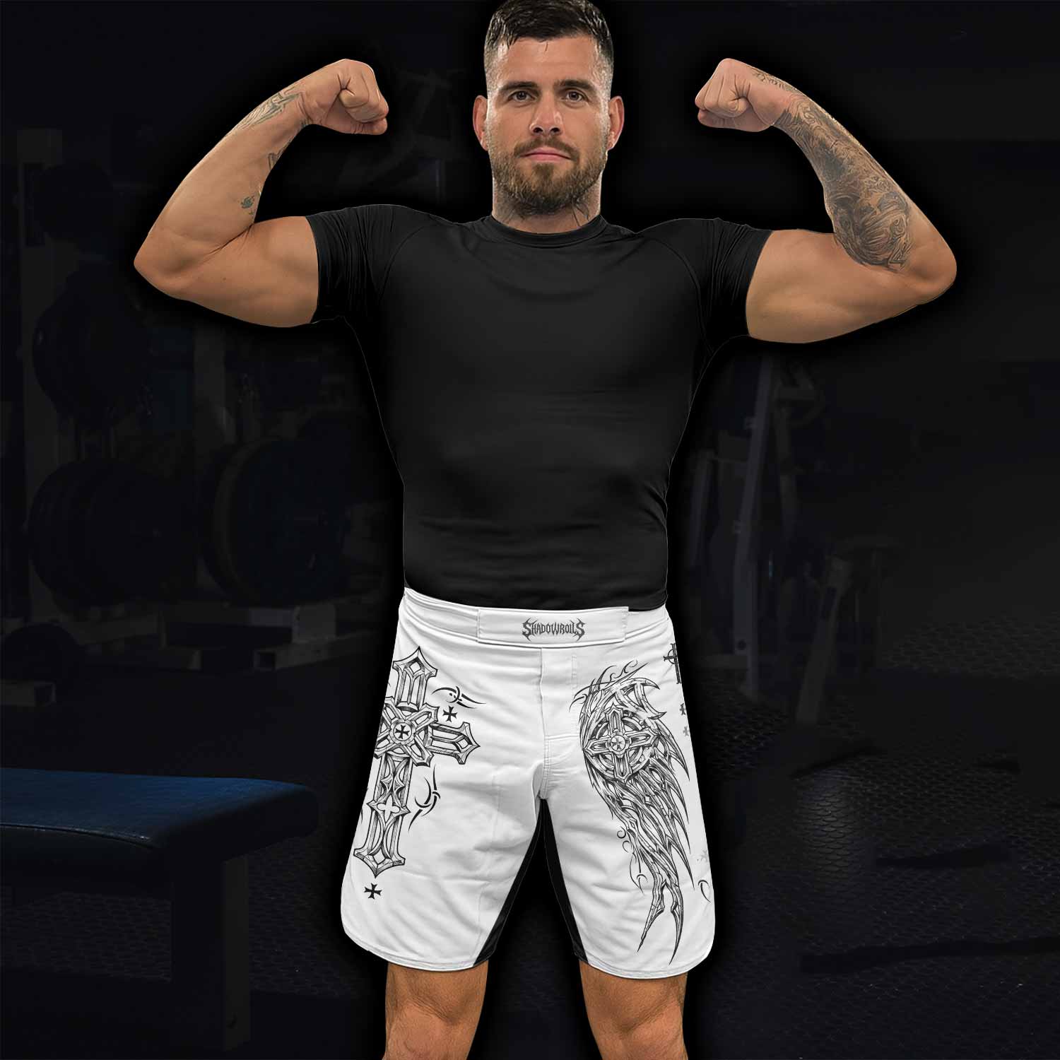 Angel Wings Cross Fight Shorts | Durable MMA & Training Gear - lifestyle view