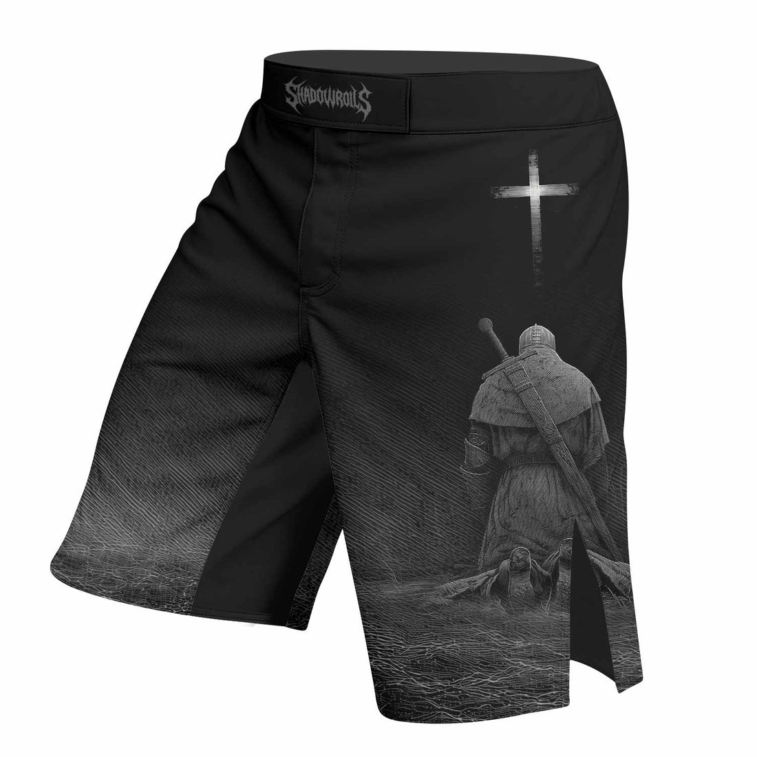 Psalms 23:4 NIV Fight Shorts for MMA, BJJ & Training - right side mockup