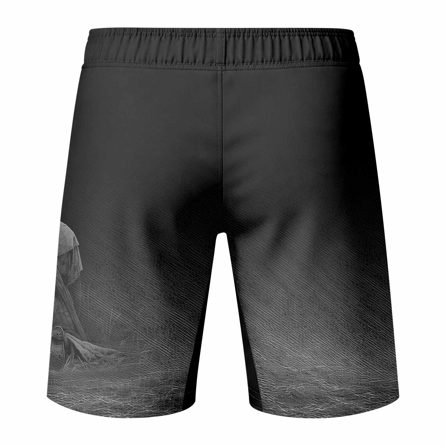 Psalms 23:4 NIV Fight Shorts for MMA, BJJ & Training - back view mockup
