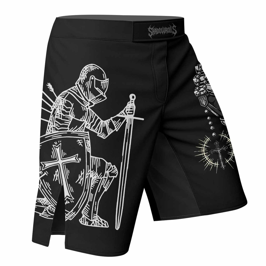 Give Me an Army Rosary Fight Shorts - Durable Fight Shorts MMA - right side mockup