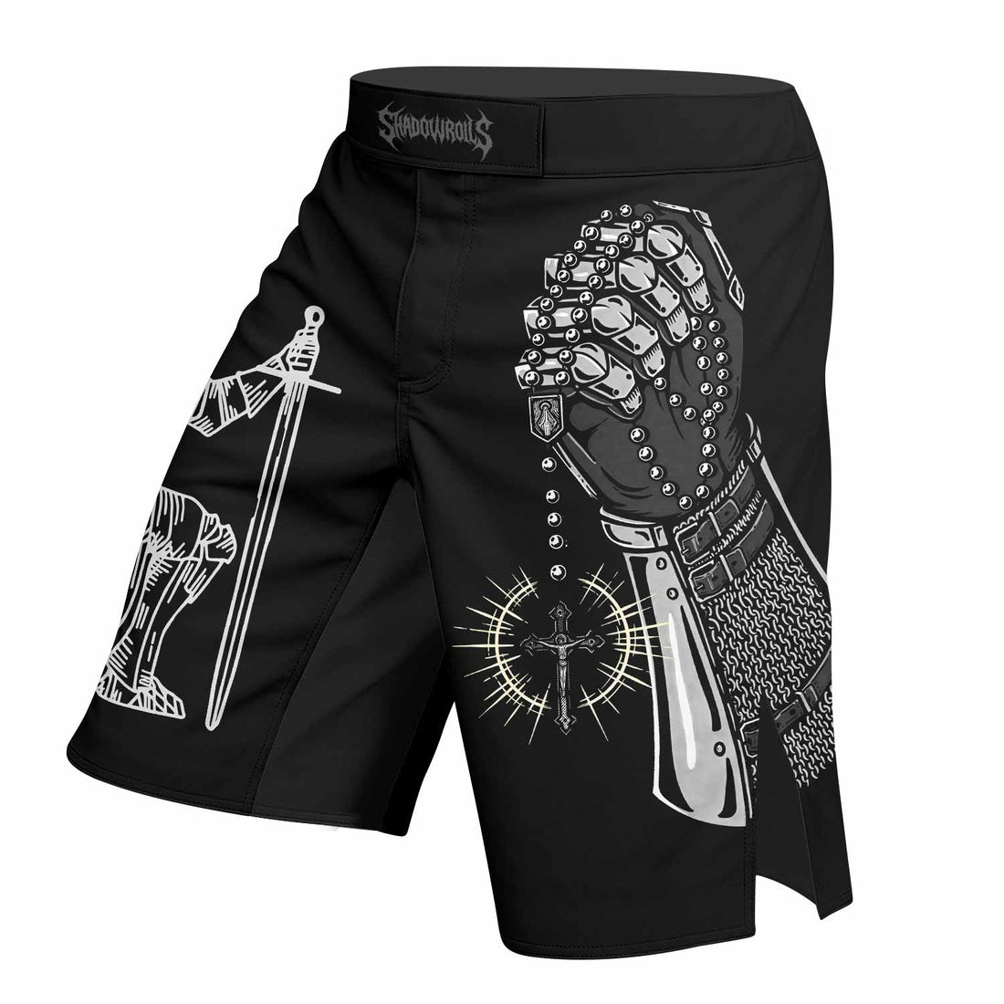 Give Me an Army Rosary Fight Shorts - Durable Fight Shorts MMA - right side mockup