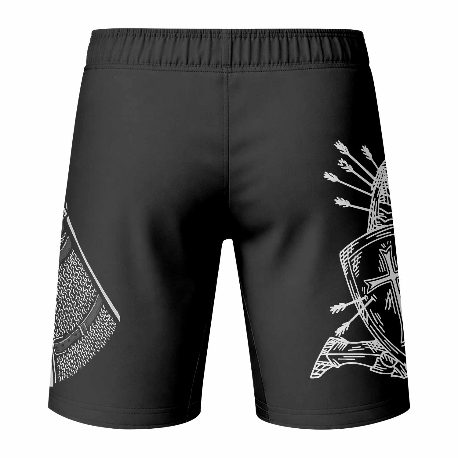 Give Me an Army Rosary Fight Shorts - Durable Fight Shorts MMA - back view mockup