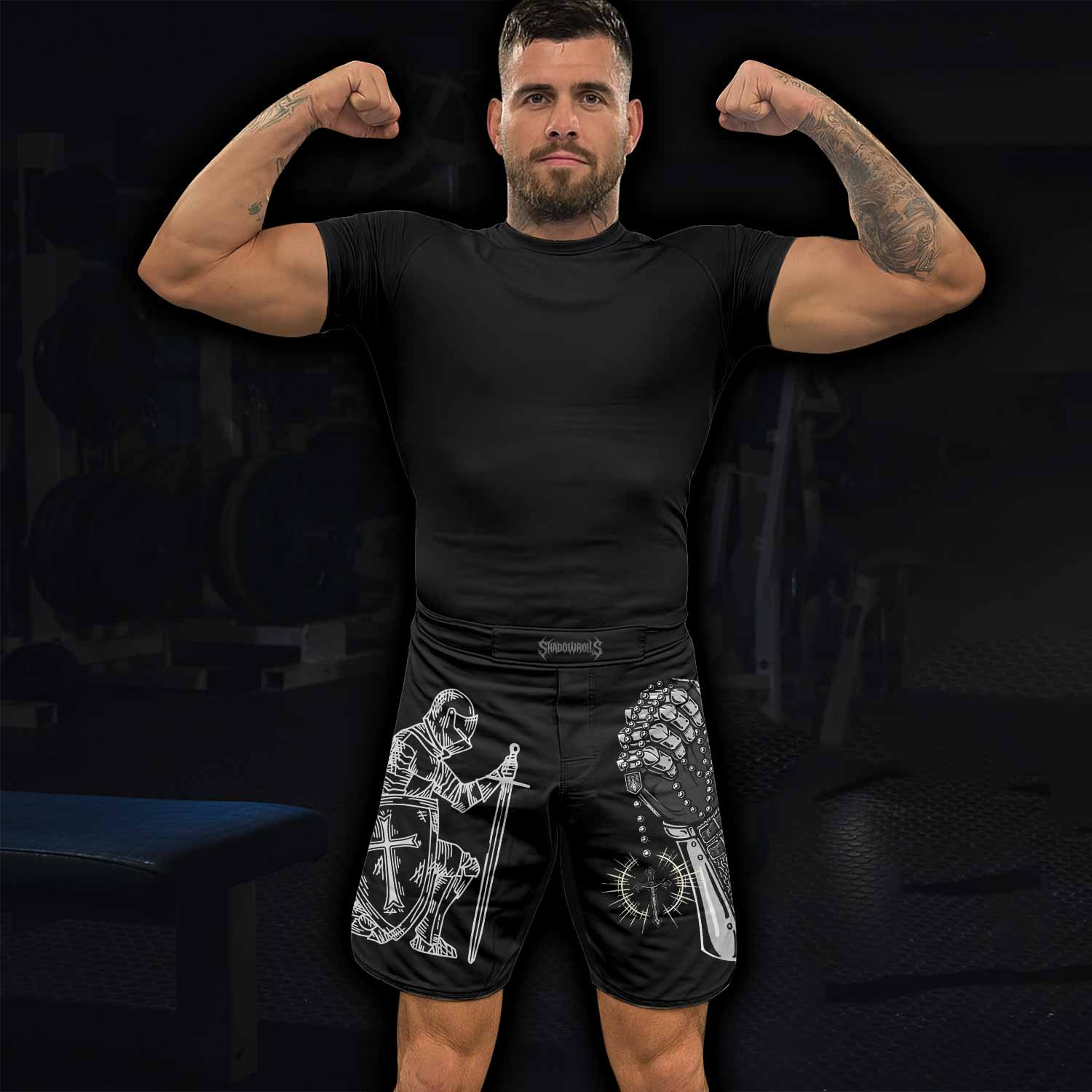 Give Me an Army Rosary Fight Shorts - Durable Fight Shorts MMA - lifestyle view