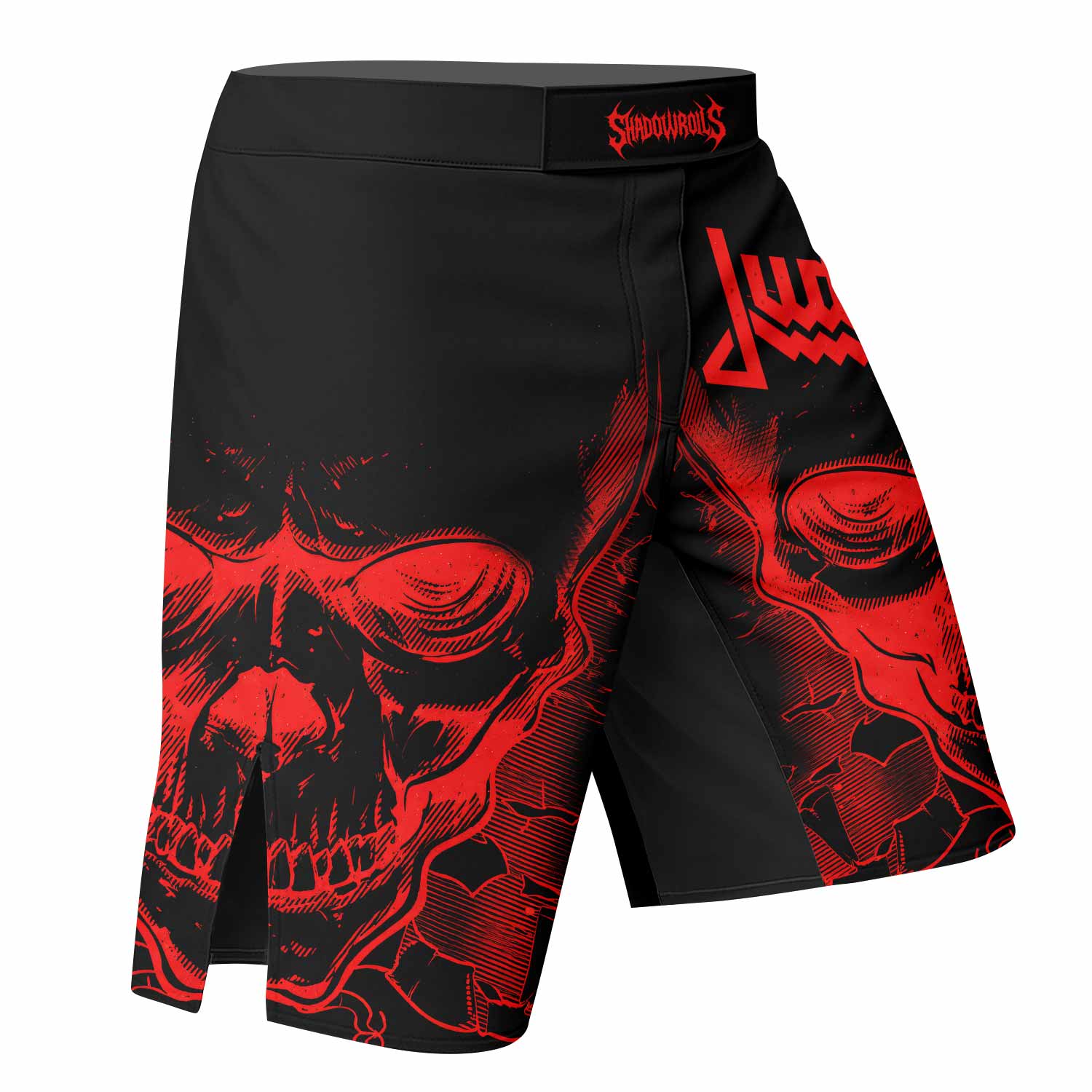 Judas Priest Skull Fight Shorts – Durable MMA & BJJ Fight Shorts - right side mockup
