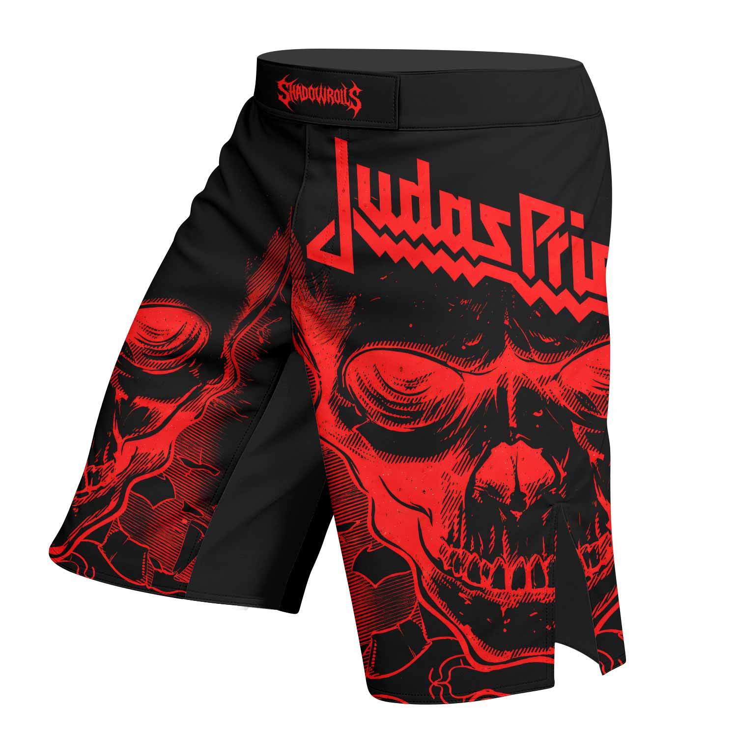 Judas Priest Skull Fight Shorts – Durable MMA & BJJ Fight Shorts - left side mockup
