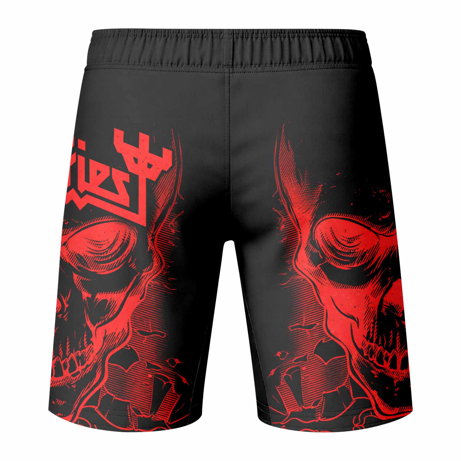 Judas Priest Skull Fight Shorts – Durable MMA & BJJ Fight Shorts - back view mockup