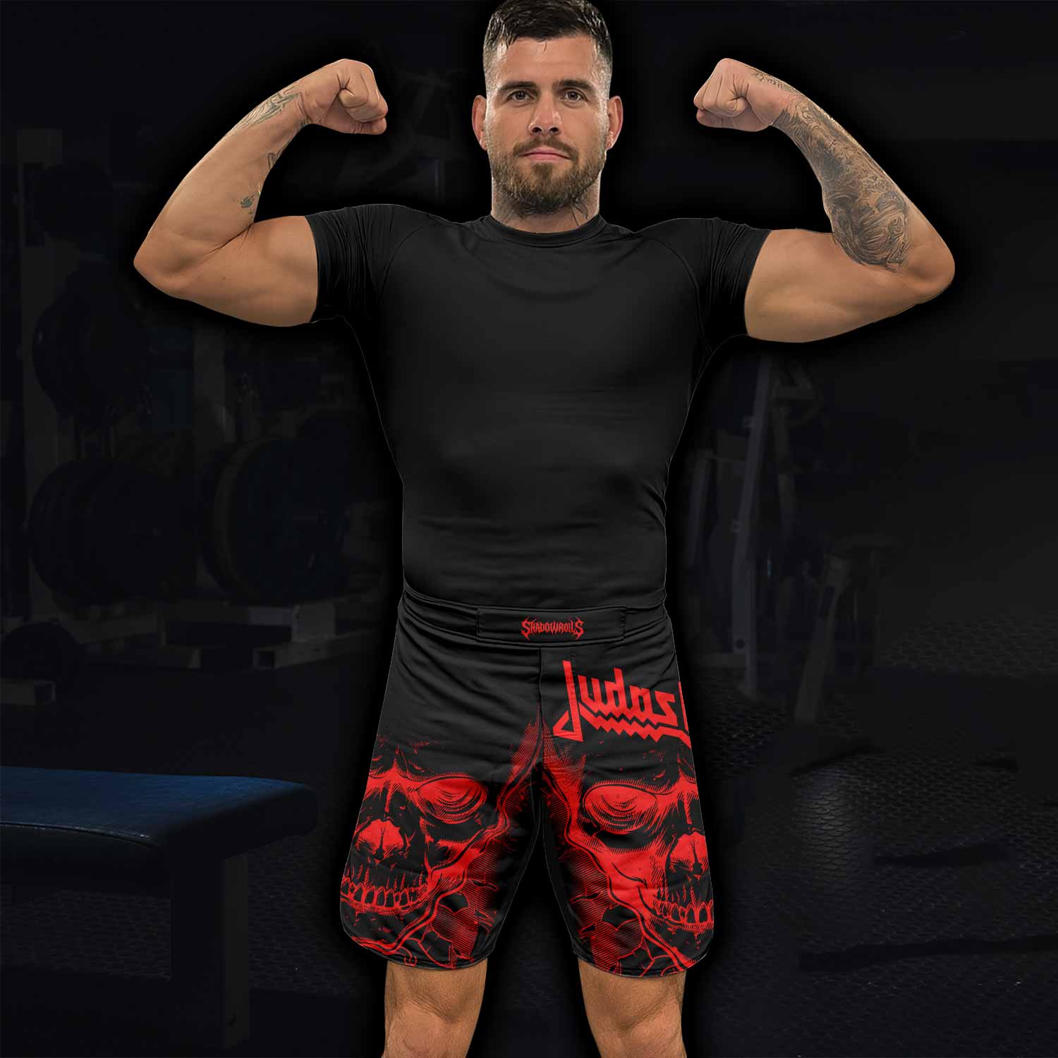 Judas Priest Skull Fight Shorts – Durable MMA & BJJ Fight Shorts - lifestyle view