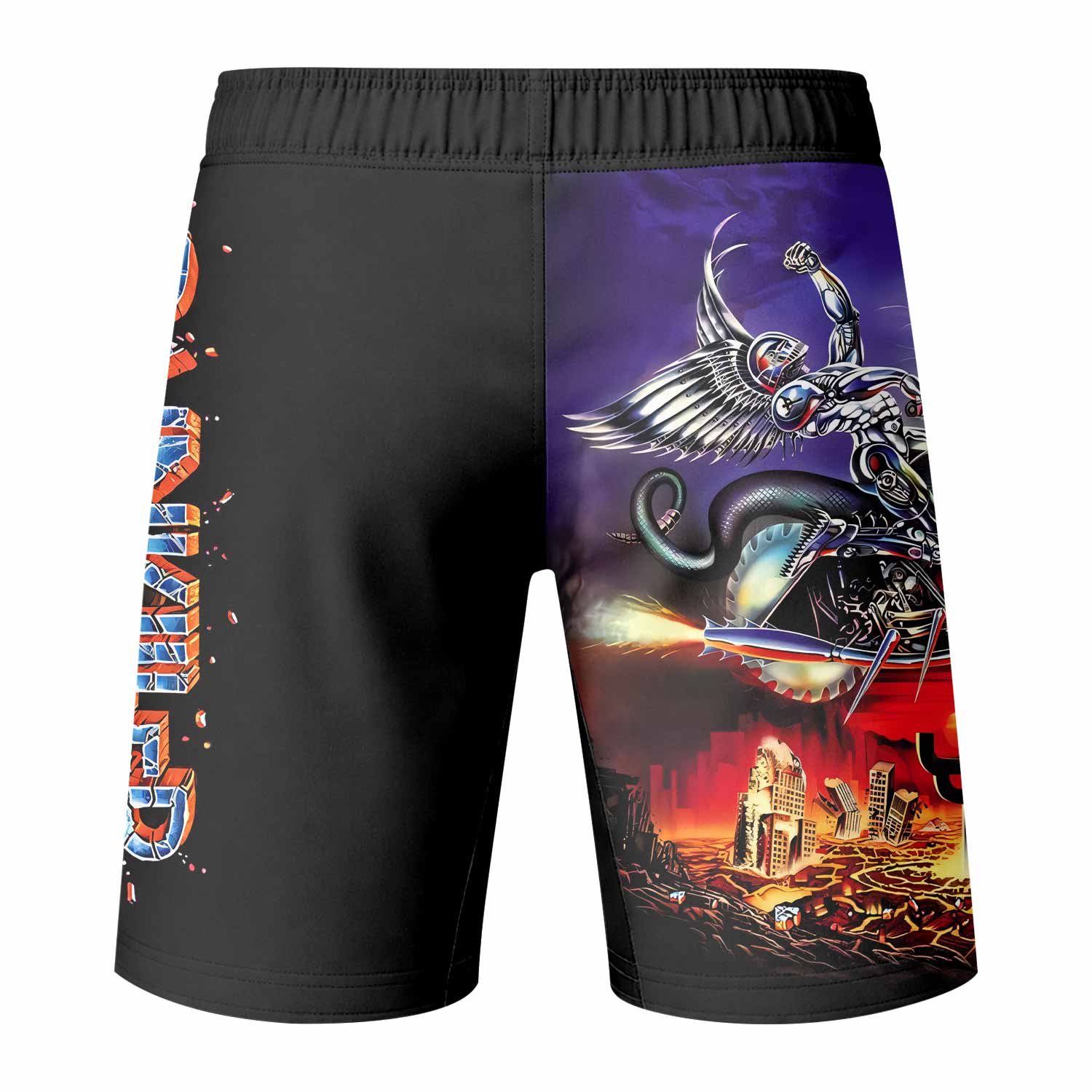 Judas Priest Painkiller Fight Shorts for MMA, BJJ & Boxing - back view mockup