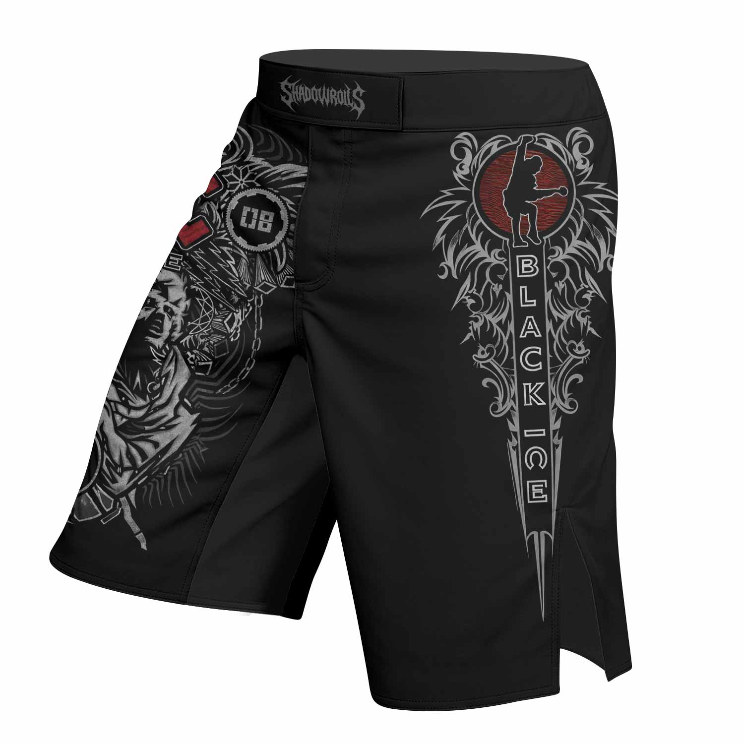 AC/DC Black Ice Fight Shorts – Durable MMA & Training Shorts - left side mockup