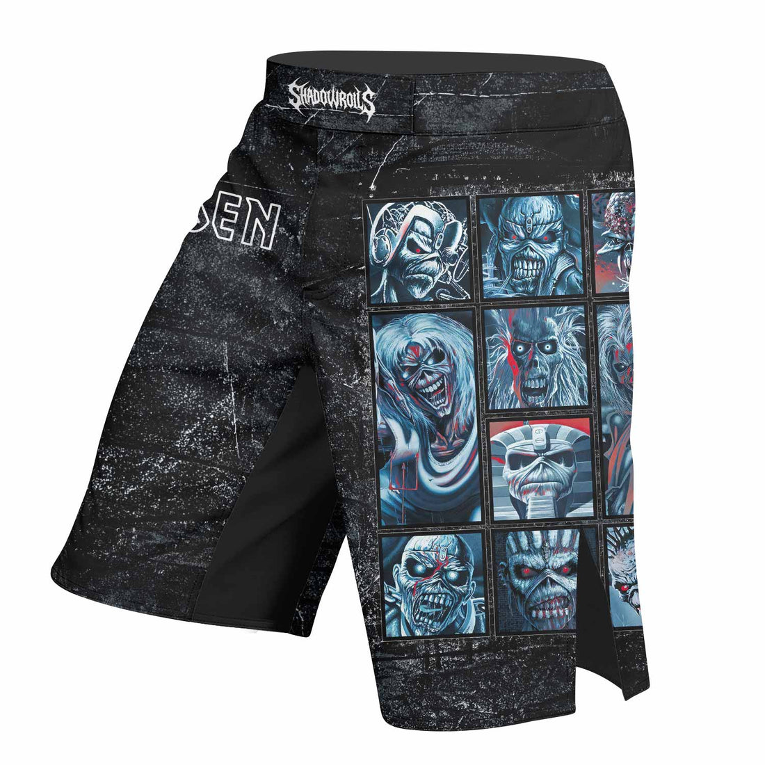 Iron Maiden The Ten Eddies Fight Shorts – MMA, BJJ, Boxing Gear - right side mockup