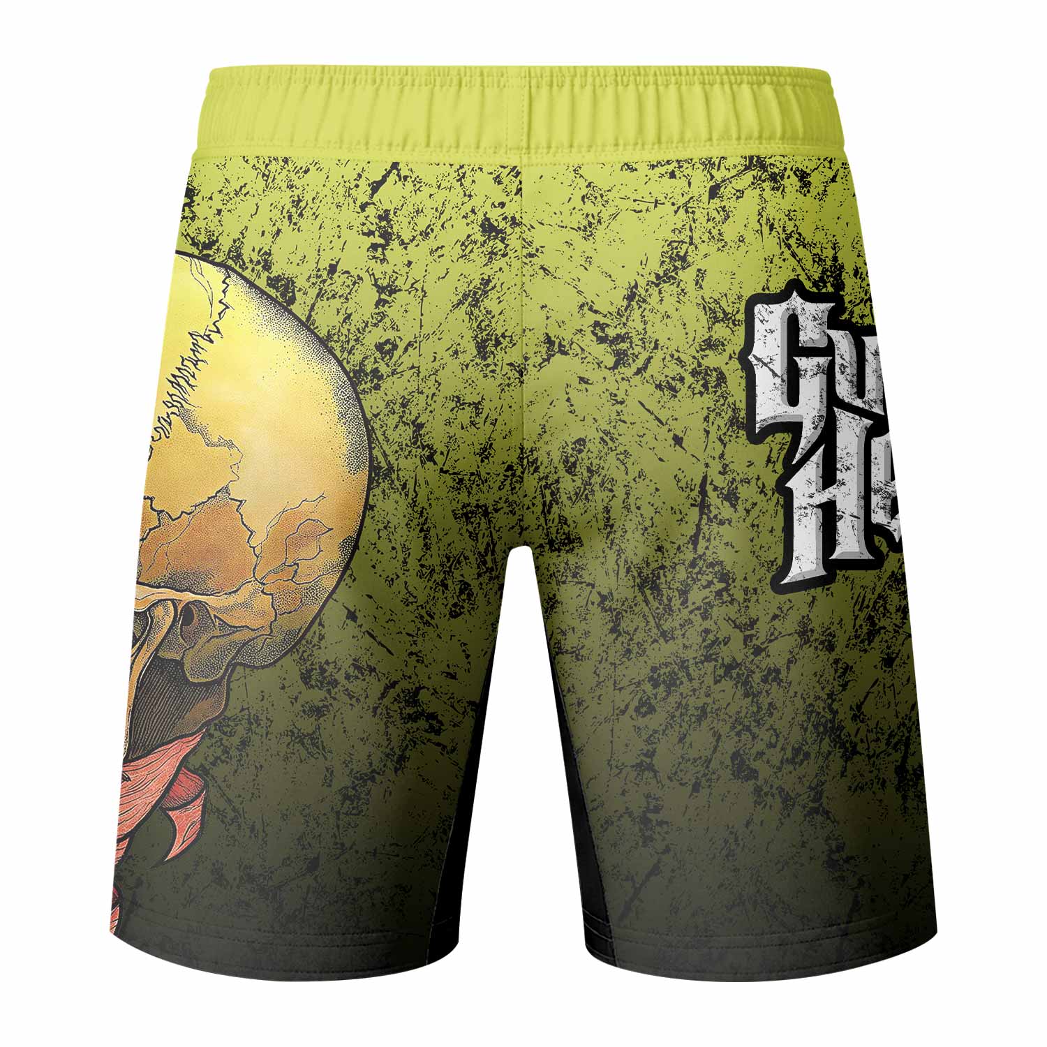 Guitar Hero Skull Fight Shorts – Durable MMA & Training Shorts - back view mockup