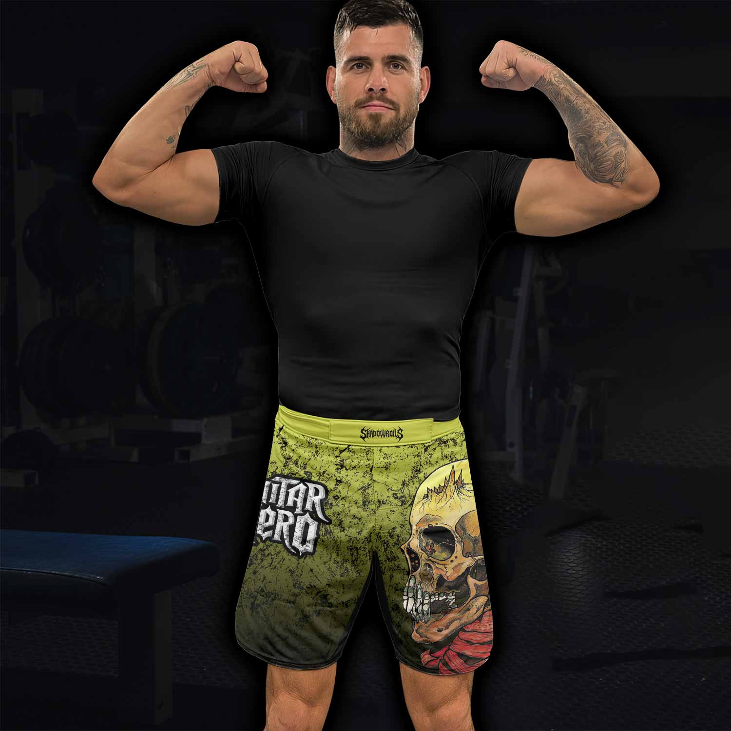 Guitar Hero Skull Fight Shorts – Durable MMA & Training Shorts - lifestyle view