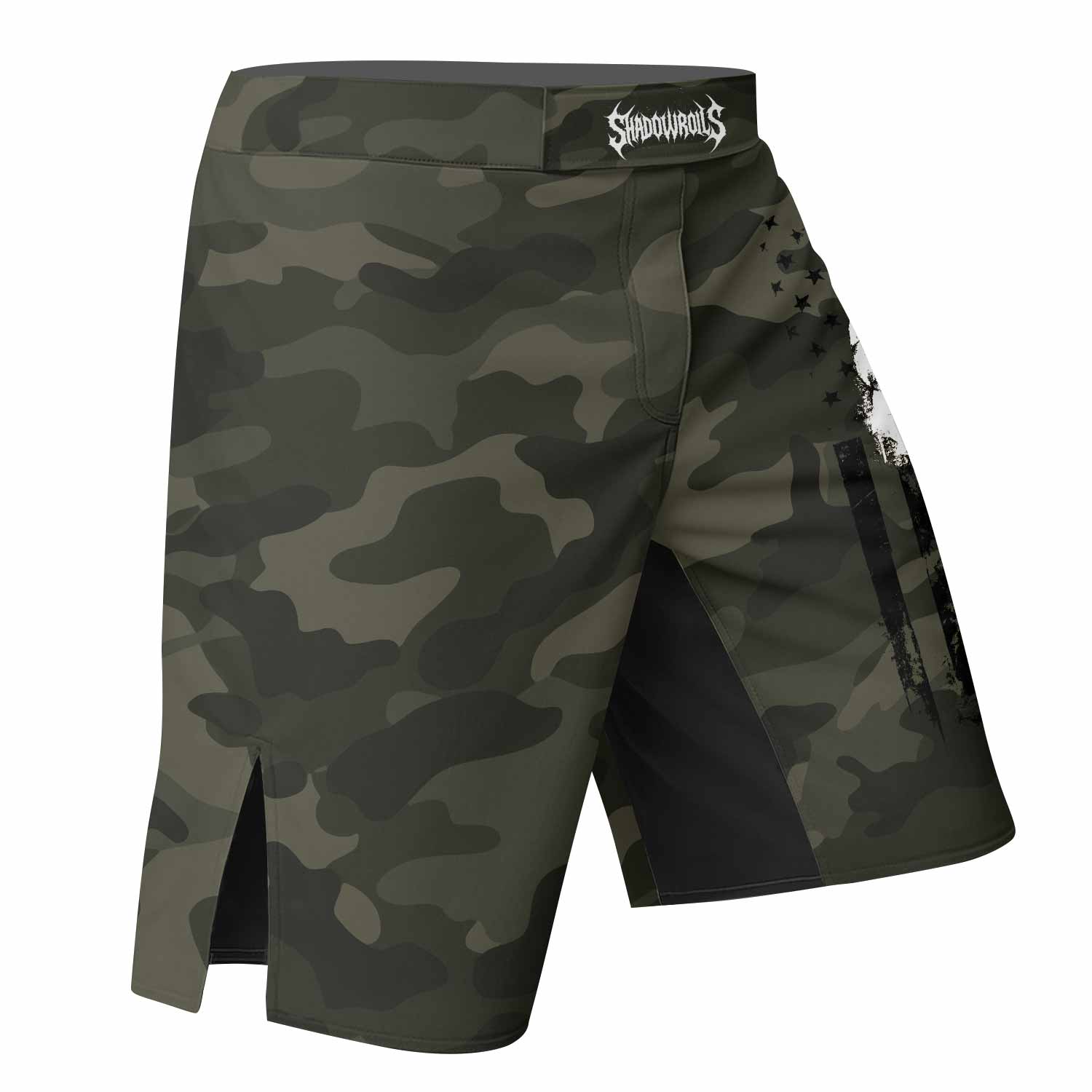 The Punisher Skull We The People Fight Shorts | Durable MMA Gear - right side mockup