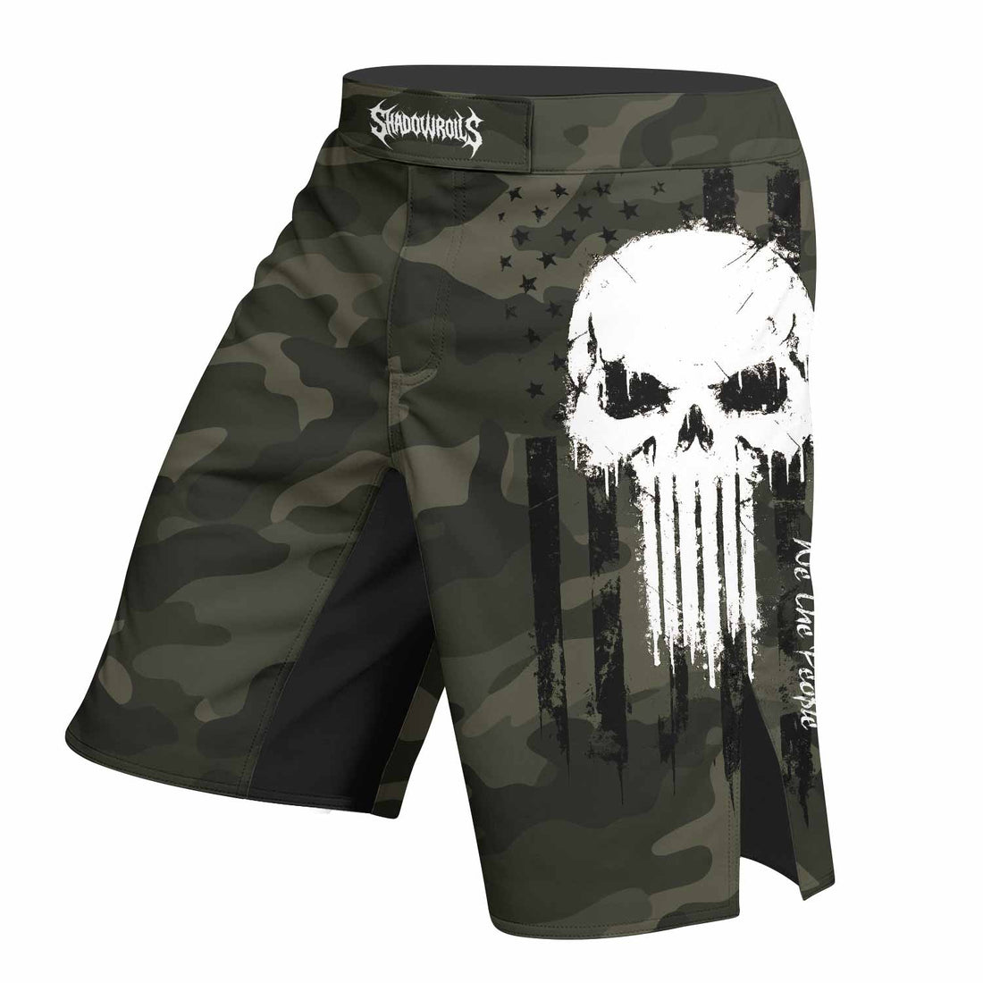 The Punisher Skull We The People Fight Shorts | Durable MMA Gear - right side mockup