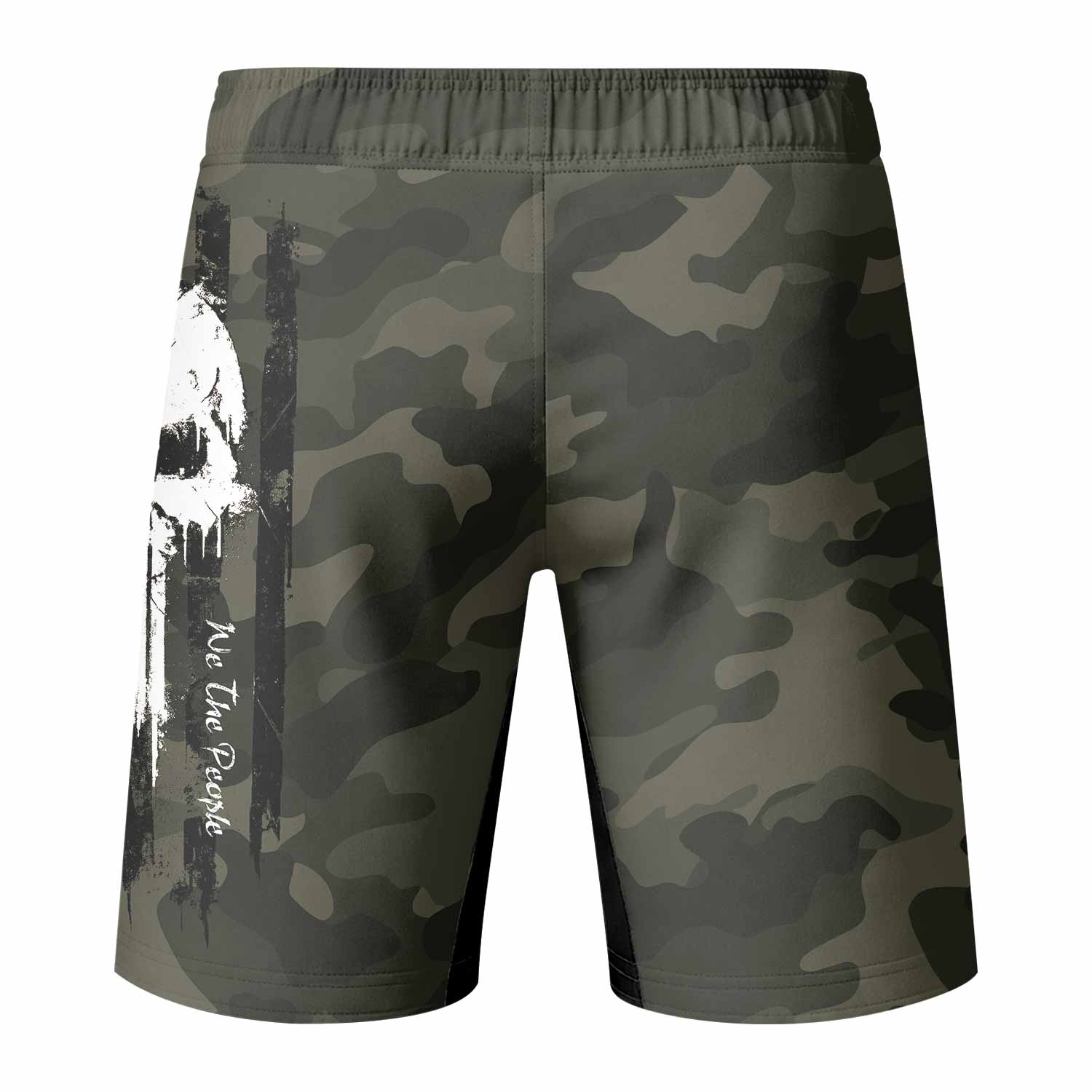 The Punisher Skull We The People Fight Shorts | Durable MMA Gear - back view mockup