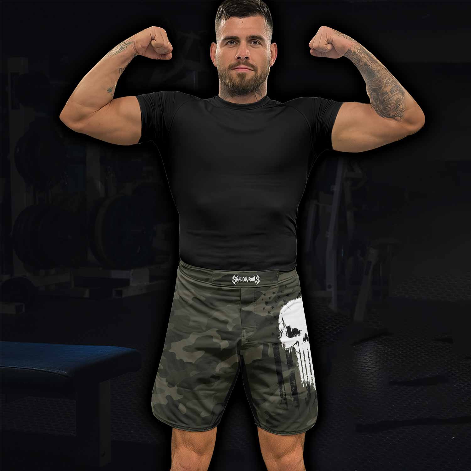 The Punisher Skull We The People Fight Shorts | Durable MMA Gear - lifestyle view