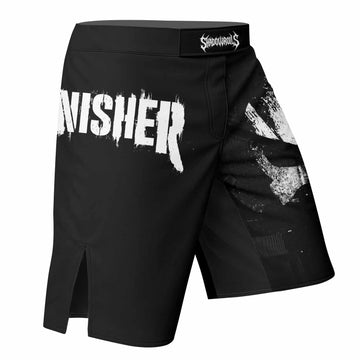 The Punisher Skull Camouflage Fight Shorts for MMA & Training - right side mockup