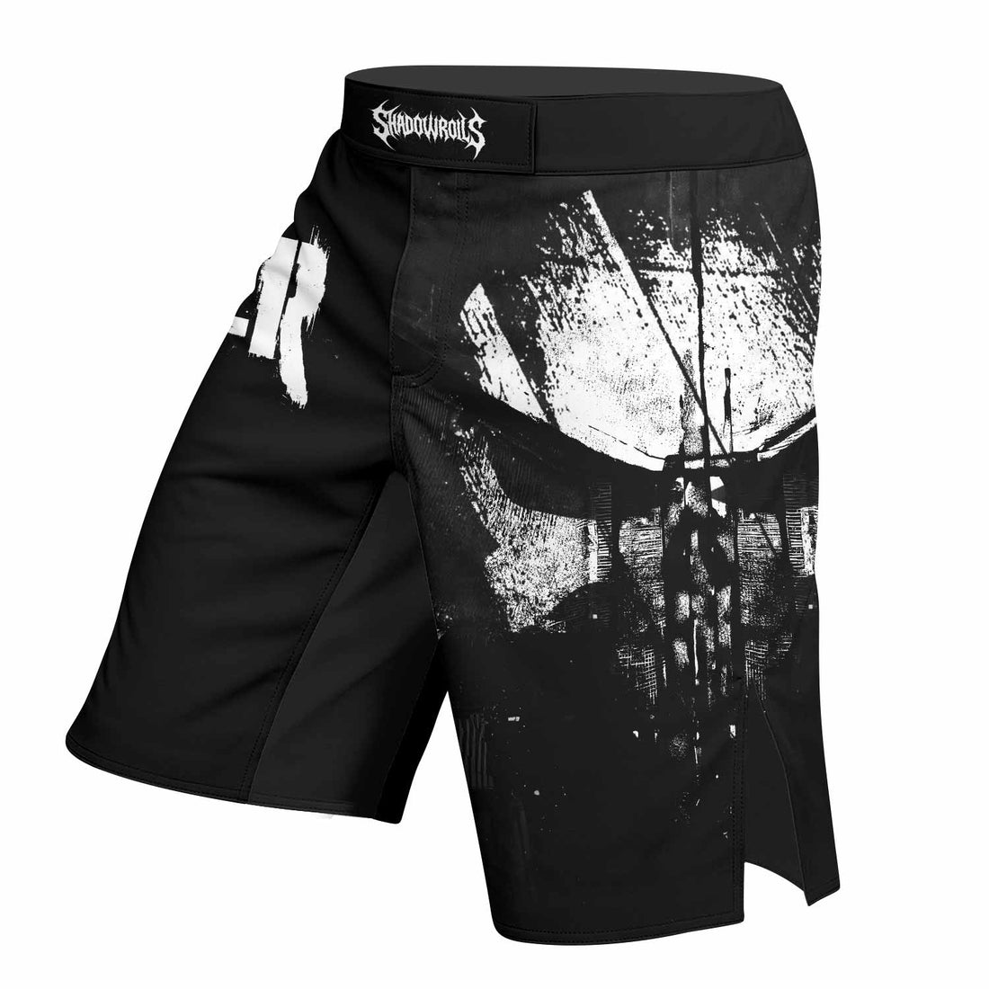 The Punisher Skull Camouflage Fight Shorts for MMA & Training - right side mockup