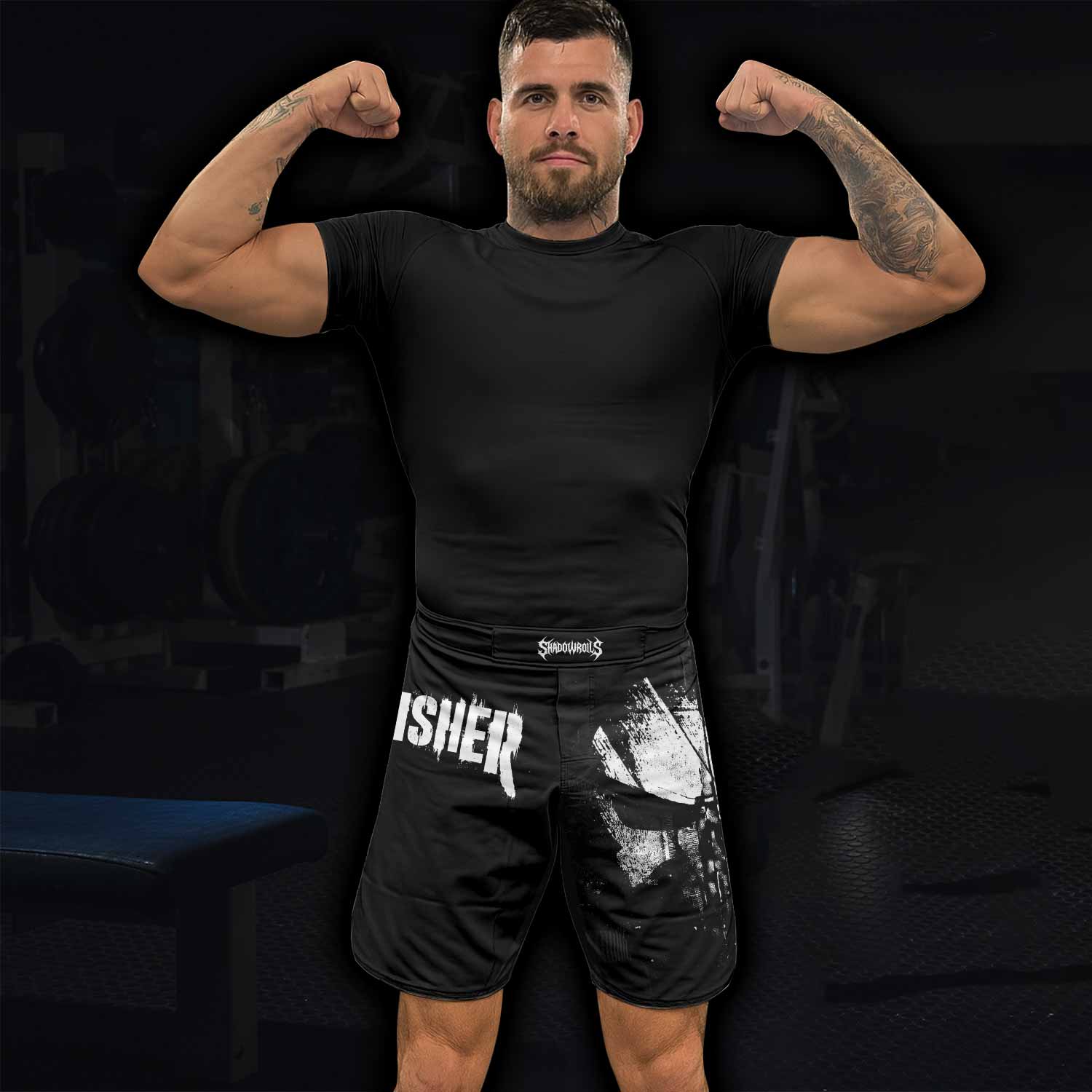 The Punisher Skull Camouflage Fight Shorts for MMA & Training - lifestyle view