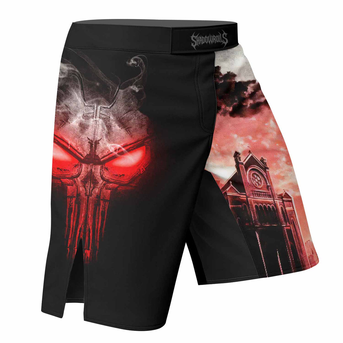 The Punisher Skull Frank Castle Fight Shorts | Fight Shorts for MMA, BJJ, Boxing - right side mockup