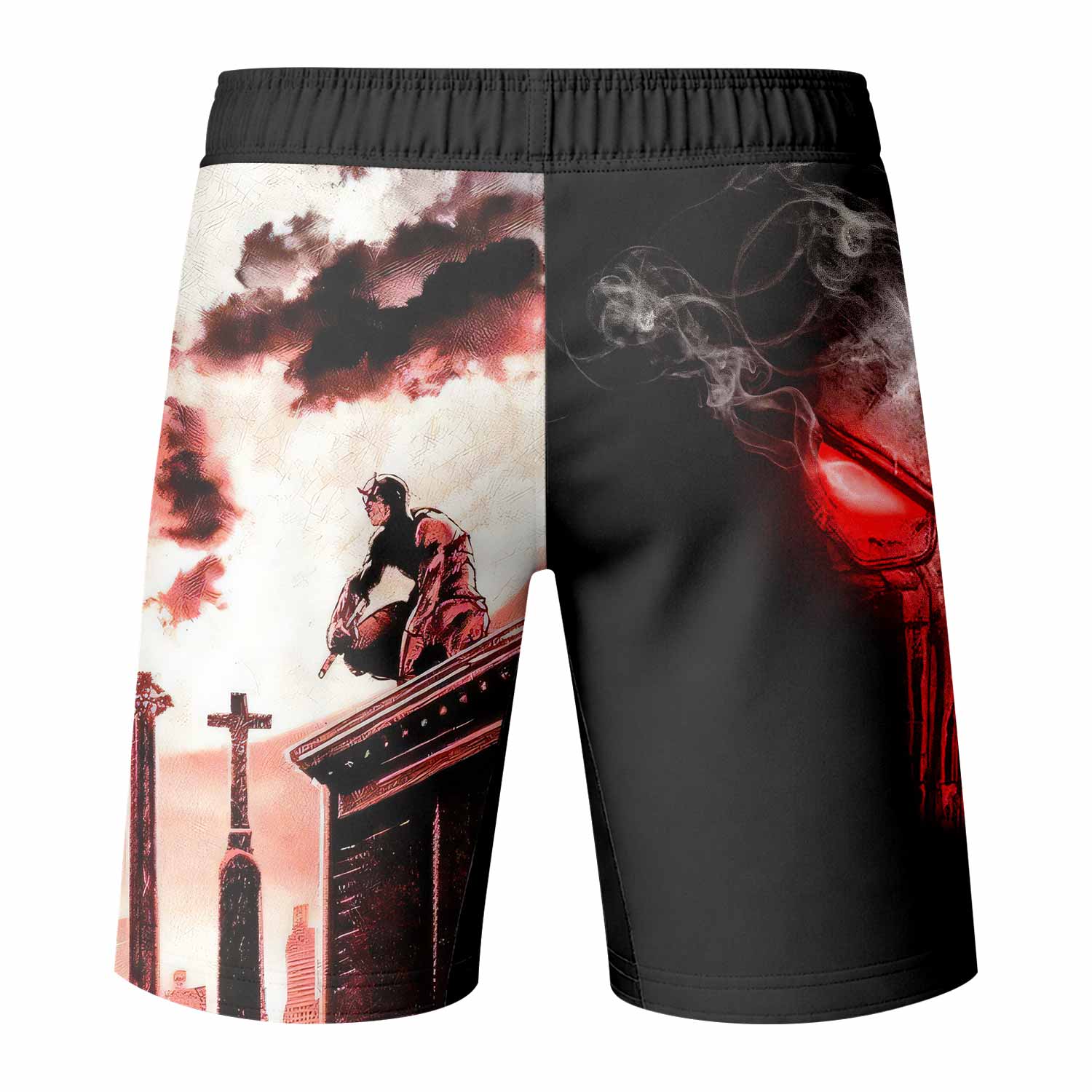 The Punisher Skull Frank Castle Fight Shorts | Fight Shorts for MMA, BJJ, Boxing - back view mockup