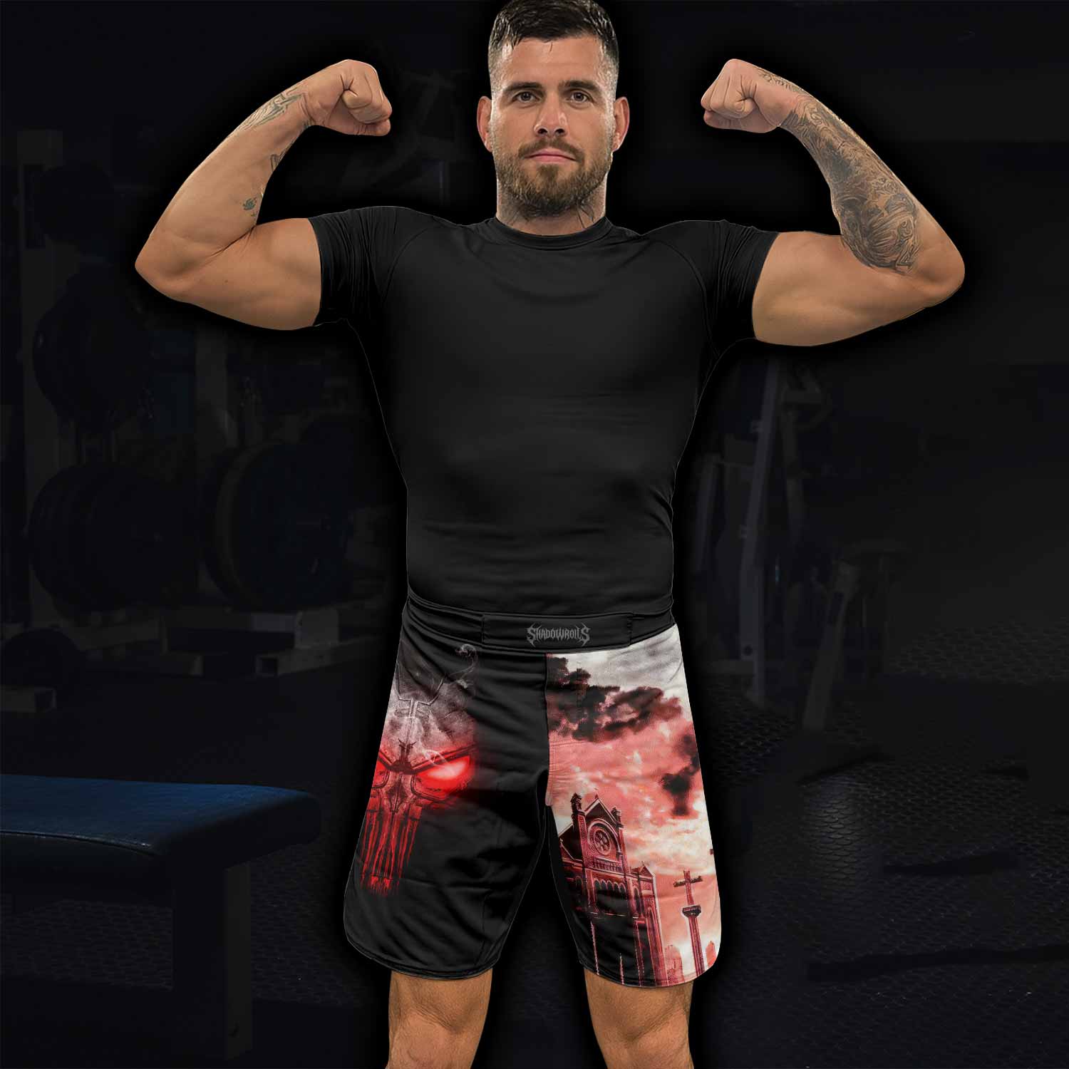 The Punisher Skull Frank Castle Fight Shorts | Fight Shorts for MMA, BJJ, Boxing - lifestyle view