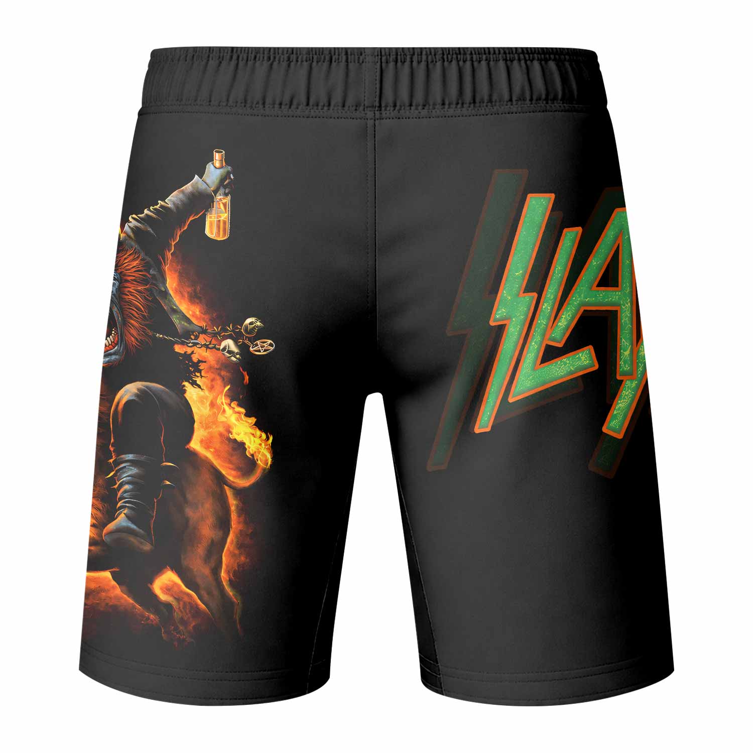 Slayer Hellfire Demon Fight Shorts | MMA, Boxing & BJJ Apparel - back view mockup