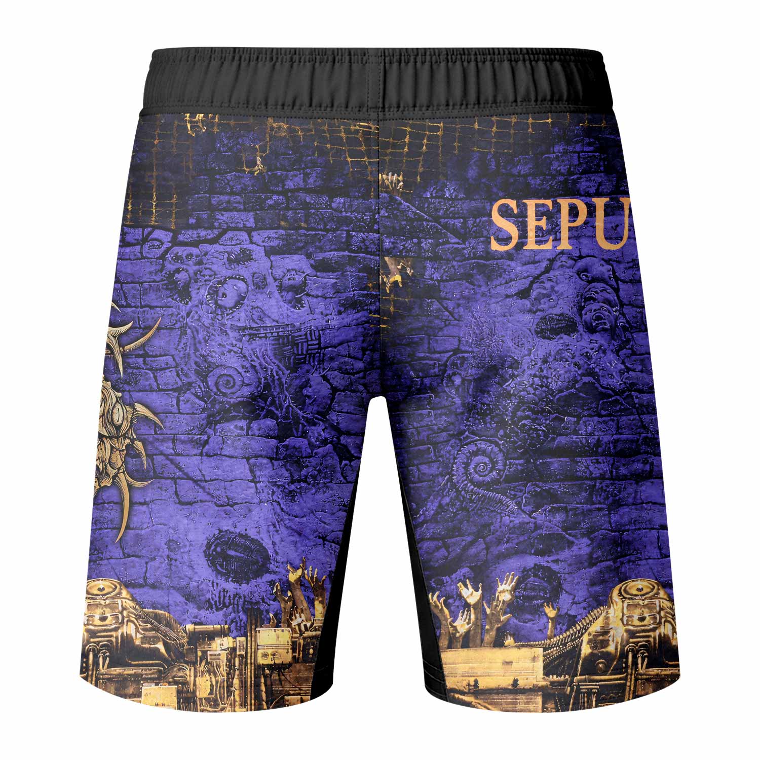 Sepultura Chaos A.D 90s Fight Shorts – Durable MMA, BJJ & Boxing Shorts - back view mockup