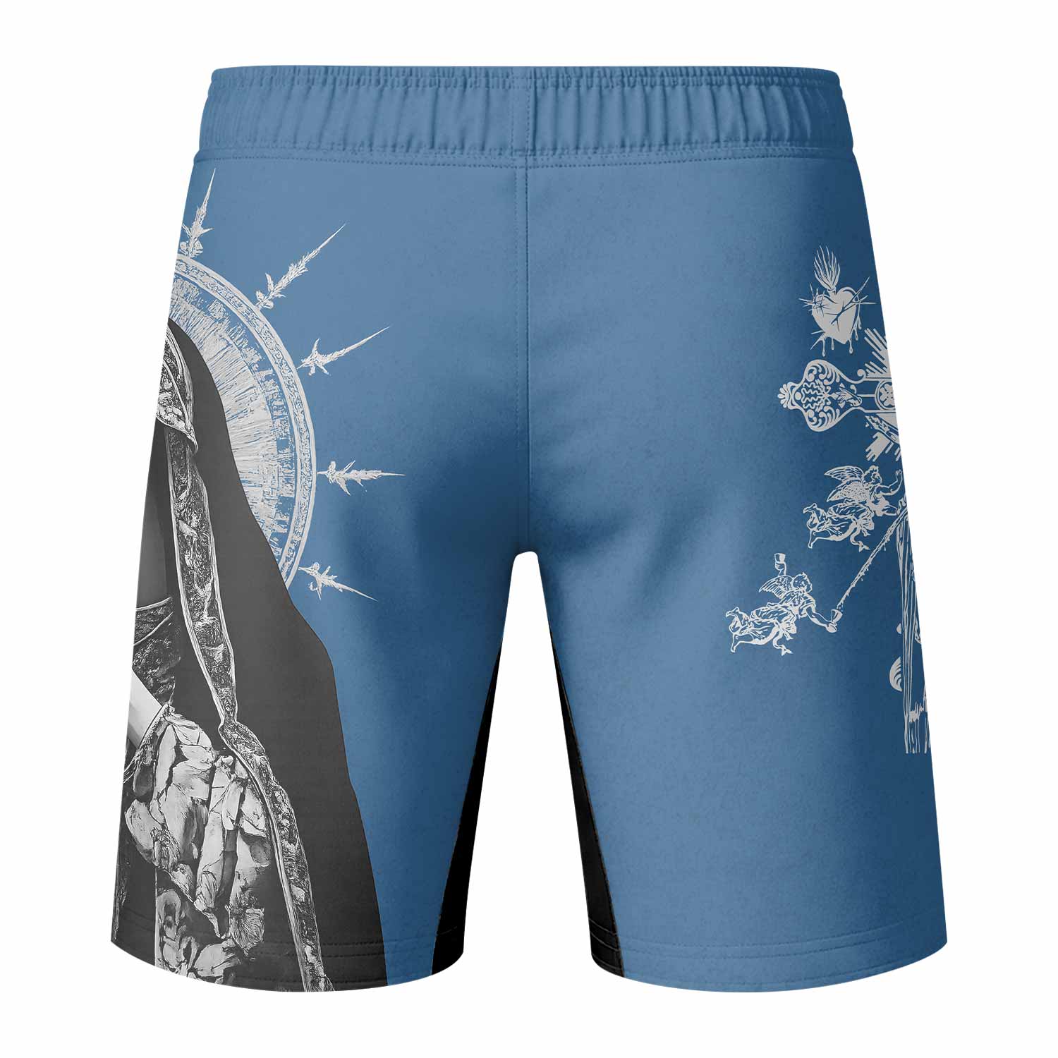 Our Lady of Sorrows Fight Shorts – Durable MMA Fight Shorts - back view mockup