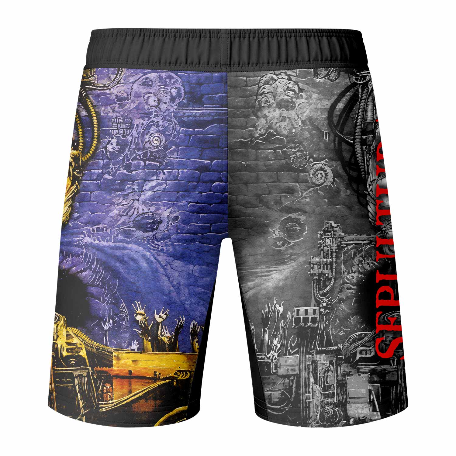 Sepultura Chaos A.D Fight Shorts | Durable MMA & Training Shorts - back view mockup