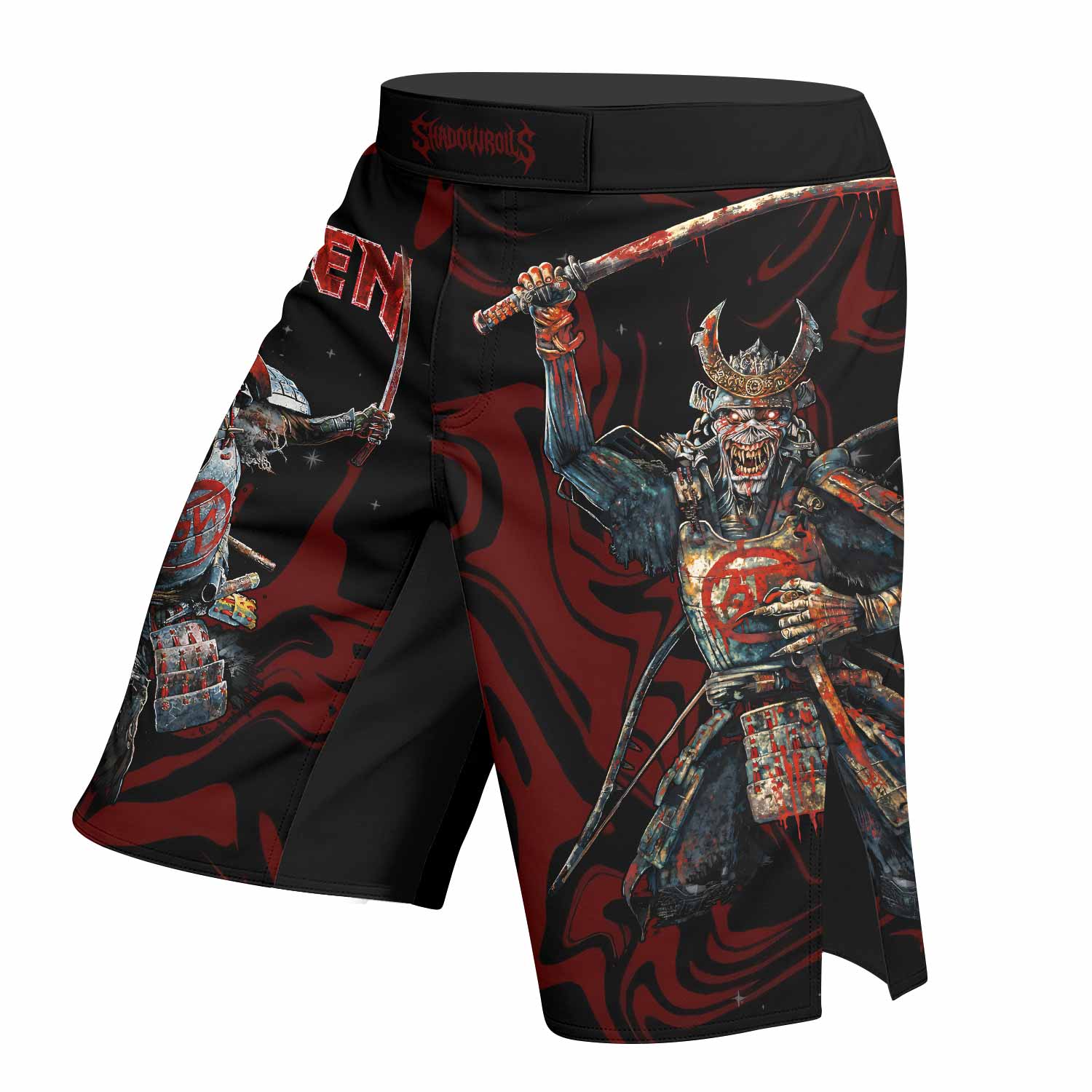 Iron Maiden Senjutsu Samurai Eddie Fight Shorts – MMA & BJJ Gear - left side mockup