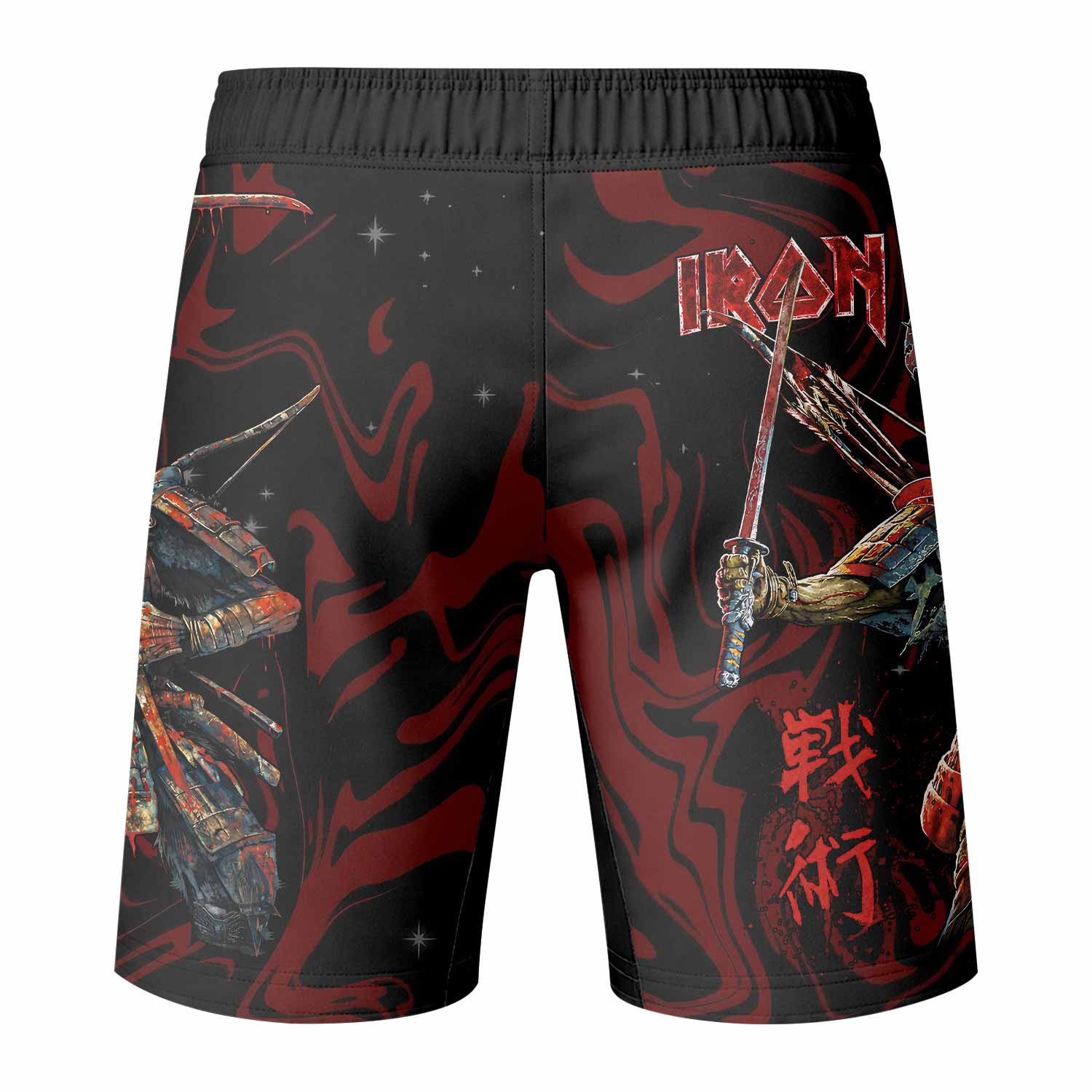 Iron Maiden Senjutsu Samurai Eddie Fight Shorts – MMA & BJJ Gear - back view mockup