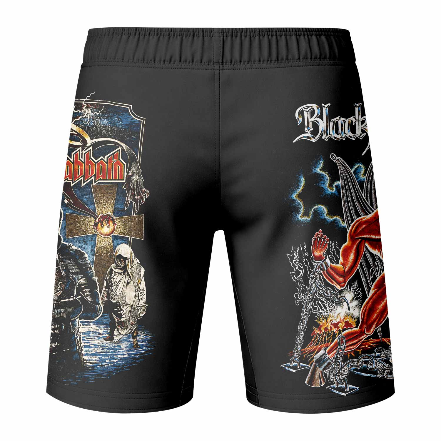 Black Sabbath Live Evil Fight Shorts | Durable MMA & BJJ Shorts - back view mockup