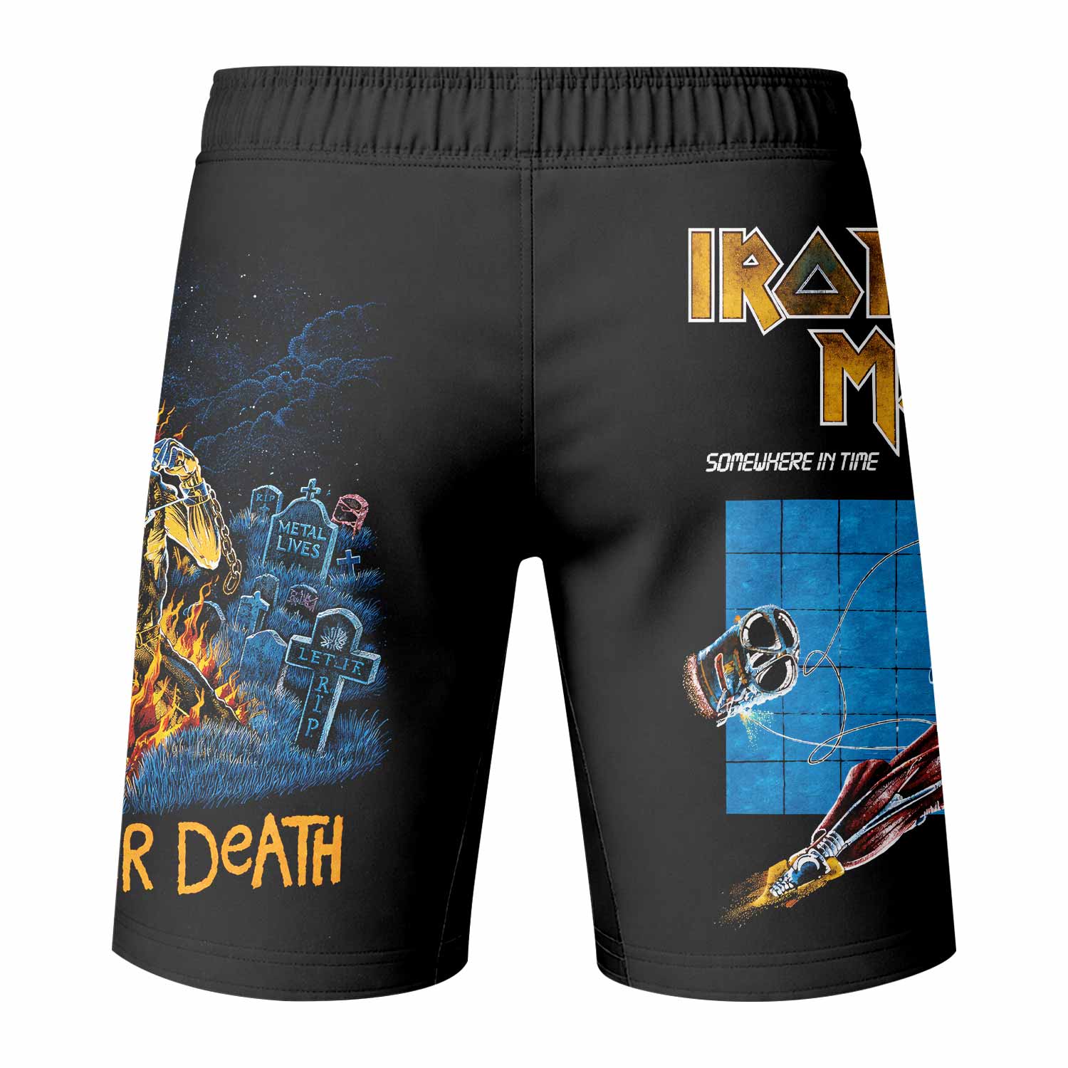 Iron Maiden Live After Death Fight Shorts – MMA, BJJ, Boxing Gear - back view mockup