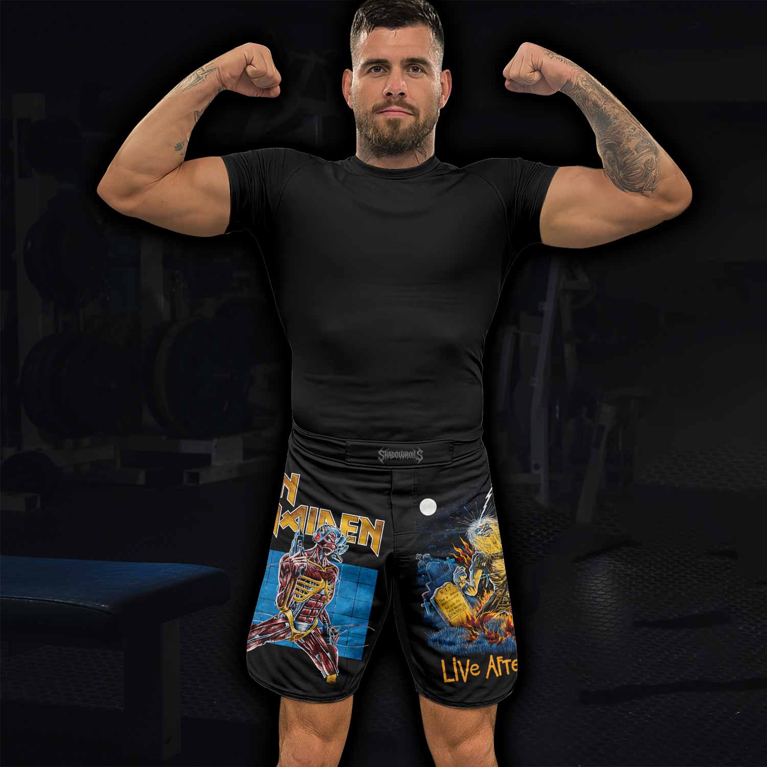 Iron Maiden Live After Death Fight Shorts – MMA, BJJ, Boxing Gear - lifestyle view