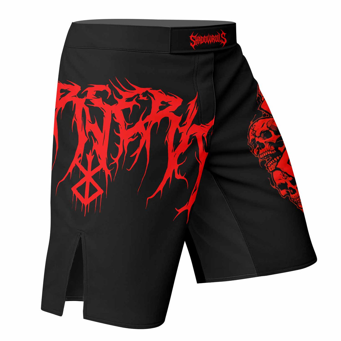 Berserk Metal Skull Knight Fight Shorts | Fight Shorts for MMA & Training - right side mockup