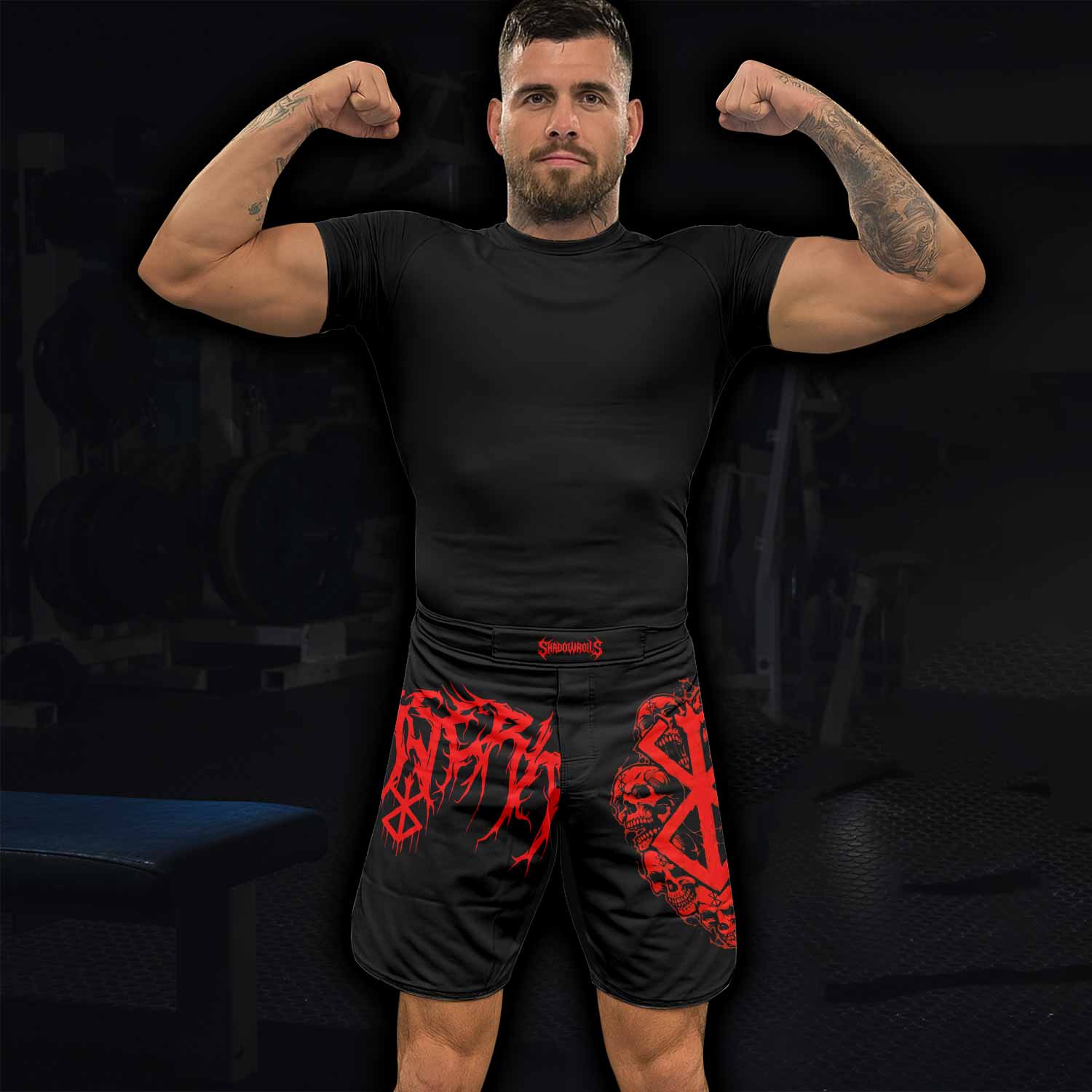 Berserk Metal Skull Knight Fight Shorts | Fight Shorts for MMA & Training - lifestyle view