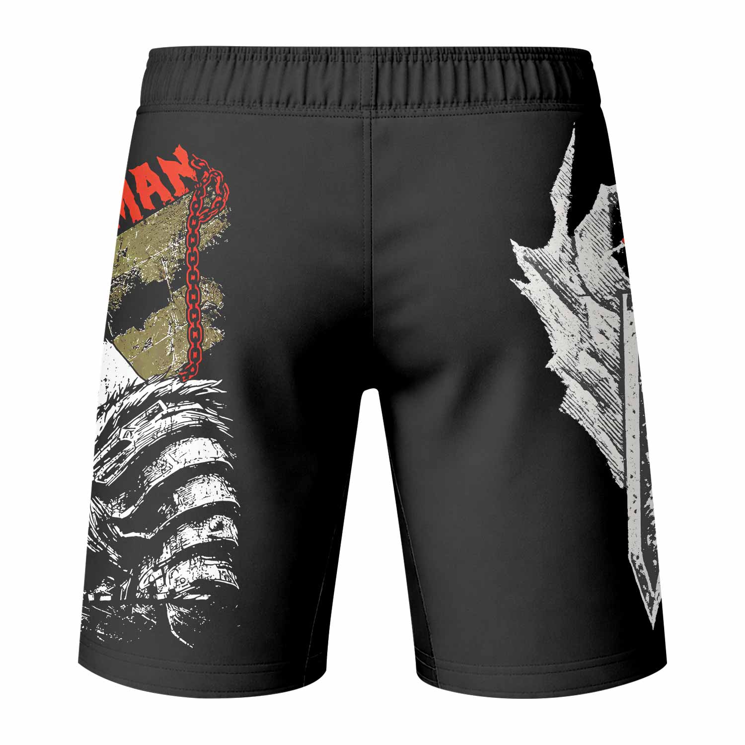 Berserk Black Swordsman Guts Fight Shorts | MMA & BJJ Wear - back view mockup