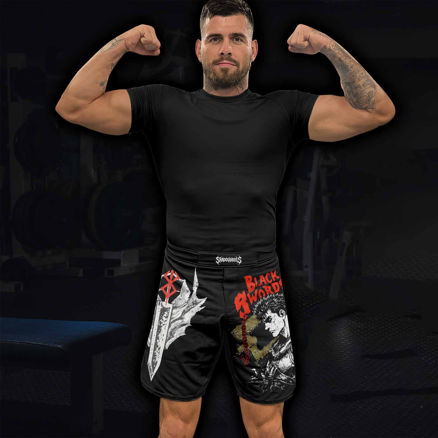 Berserk Black Swordsman Guts Fight Shorts | MMA & BJJ Wear - lifestyle view