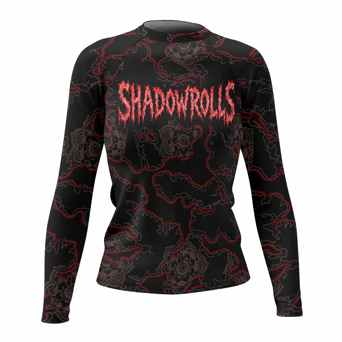 Crimson Hollow Skull Women's Rash Guard Long Sleeve - front view mockup