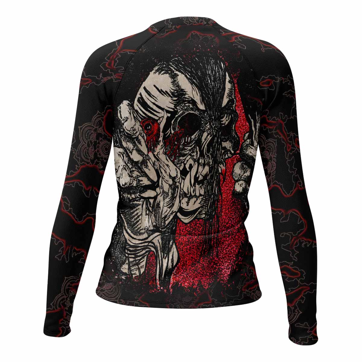 Crimson Hollow Skull Women's Rash Guard Long Sleeve - back view mockup