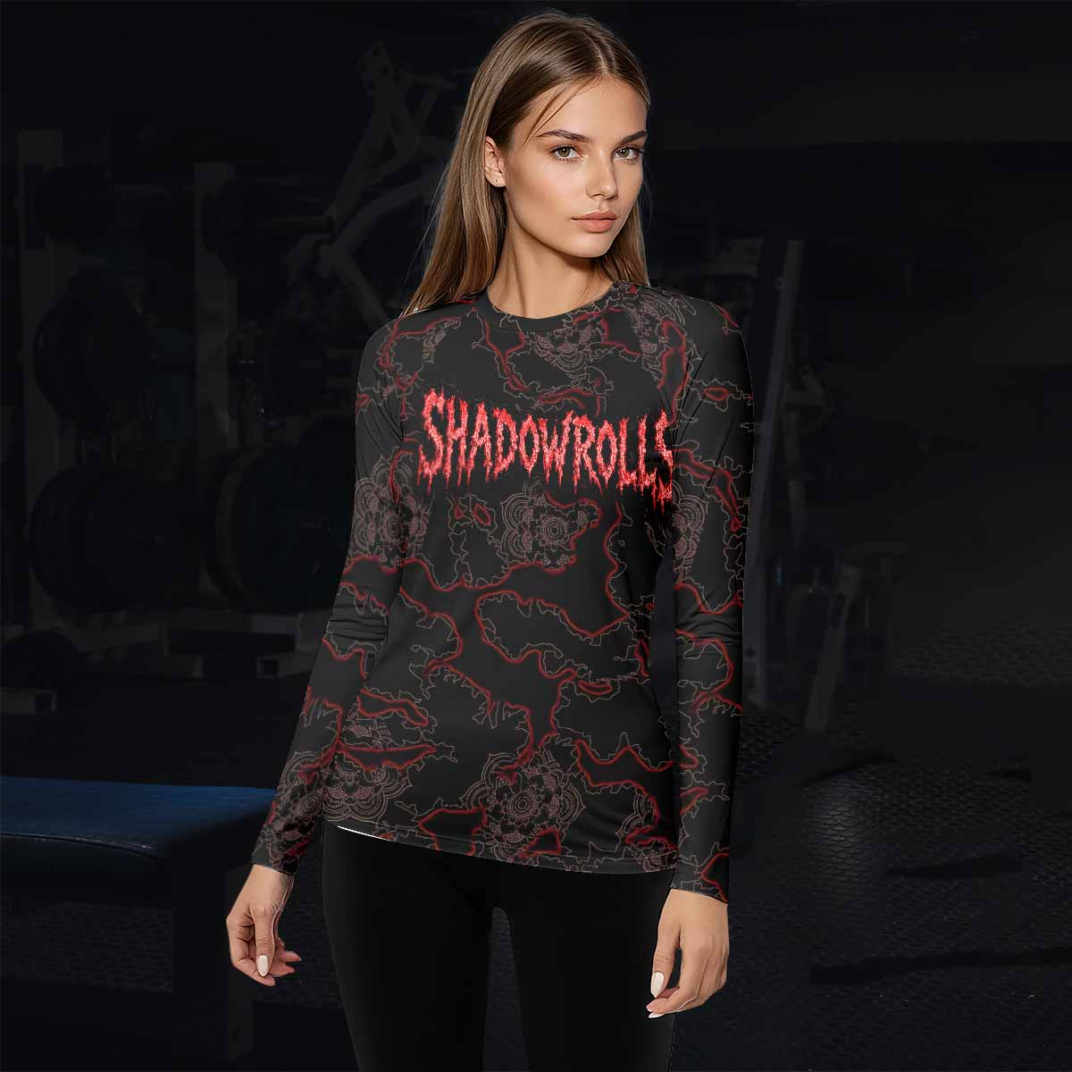 Crimson Hollow Skull Women's Rash Guard Long Sleeve - lifestyle view