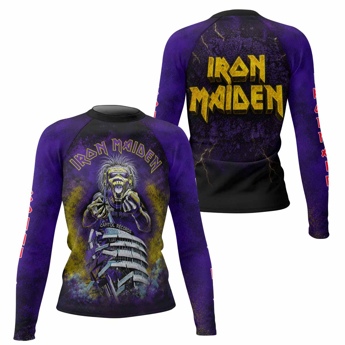 Iron Maiden Capitol Chaos Eddie Women's Rash Guard Long Sleeve - front and back view
