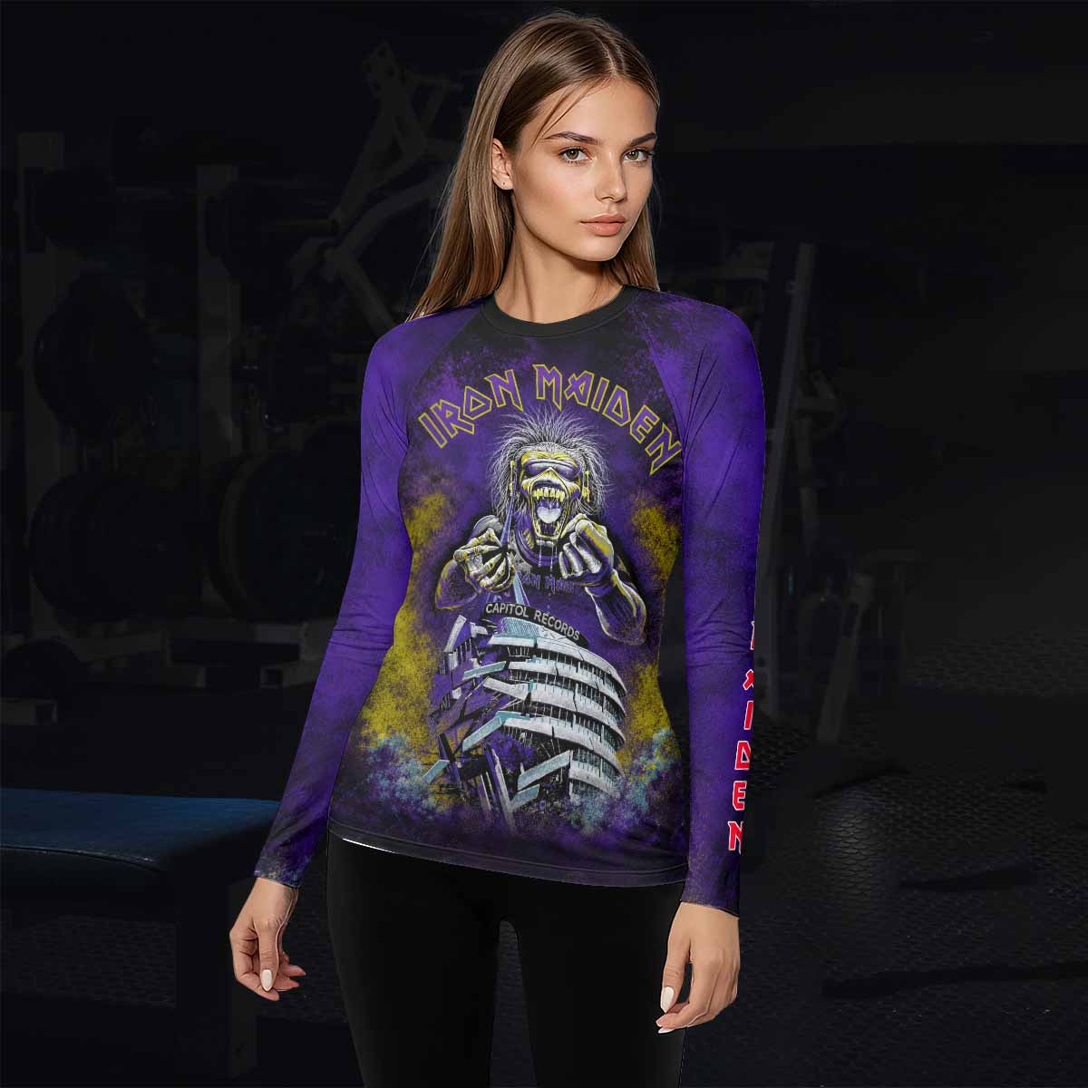 Iron Maiden Capitol Chaos Eddie Women's Rash Guard Long Sleeve - lifestyle view