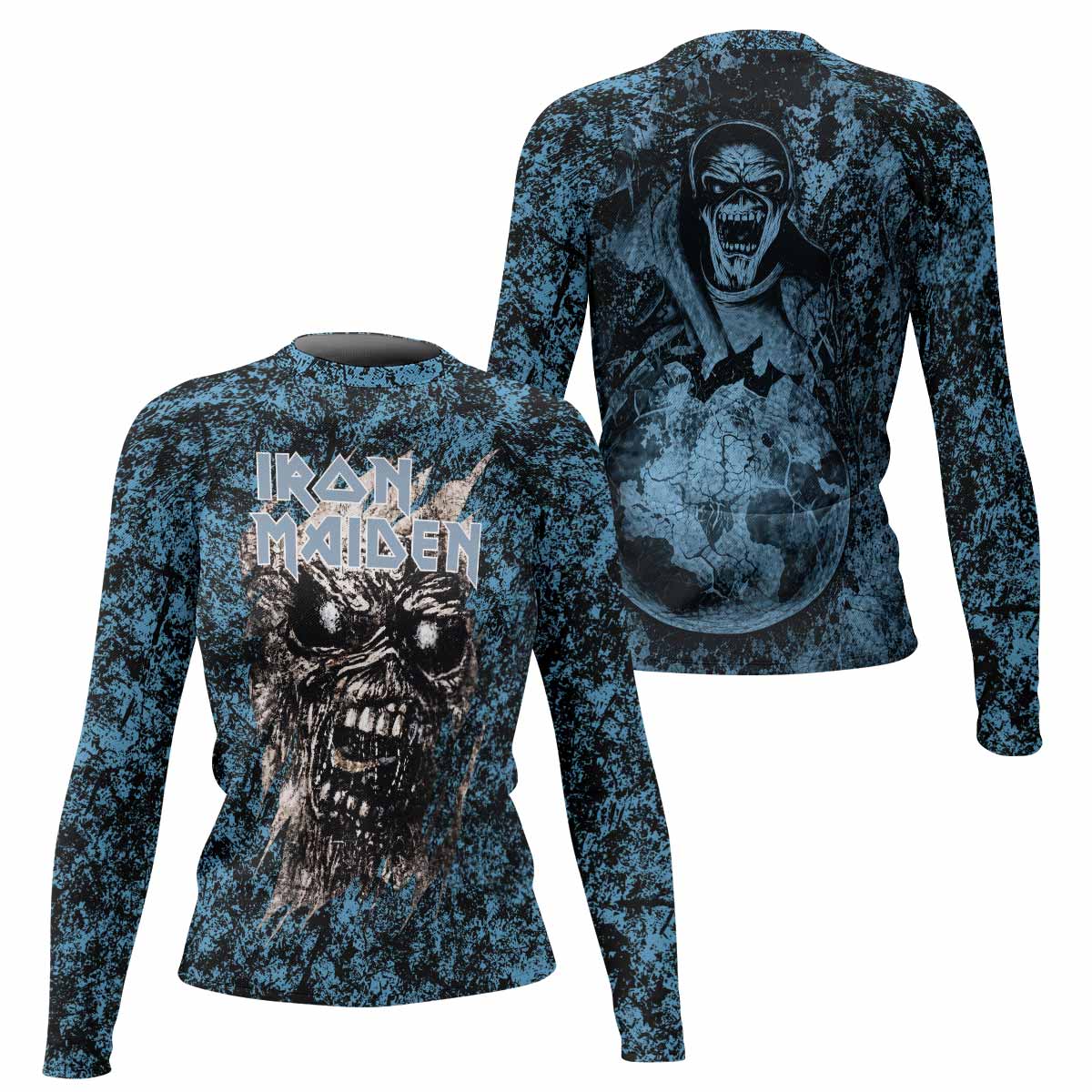 Iron Maiden Fear Reaper Eddie Women's Rash Guard Long Sleeve - front and back view