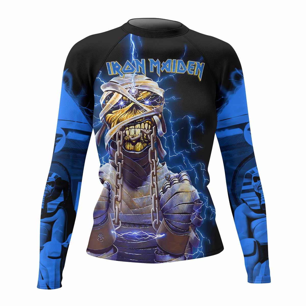 Iron Maiden Powerslave Mummy Eddie Women's Rash Guard Long Sleeve - front view mockup