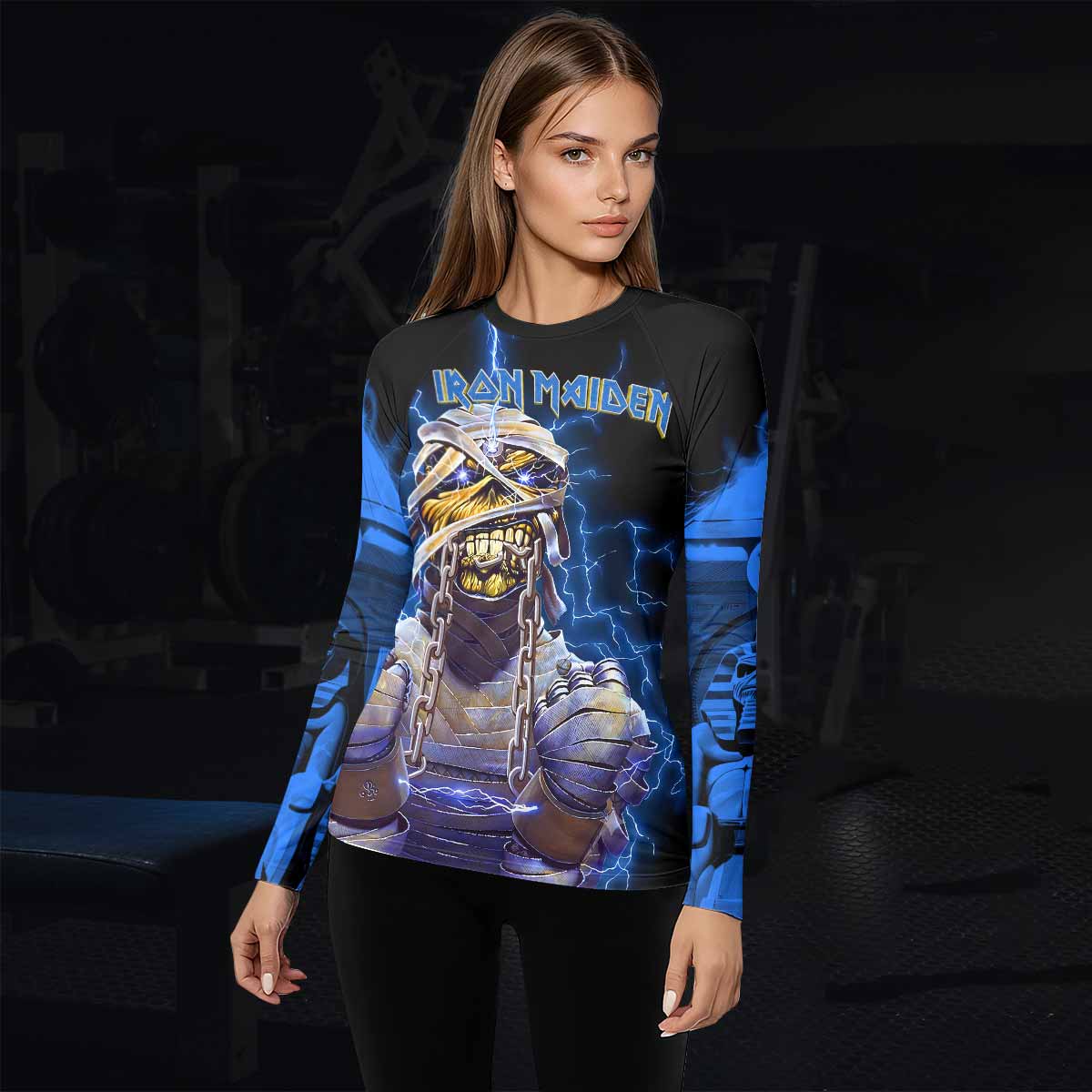 Iron Maiden Powerslave Mummy Eddie Women's Rash Guard Long Sleeve - lifestyle view