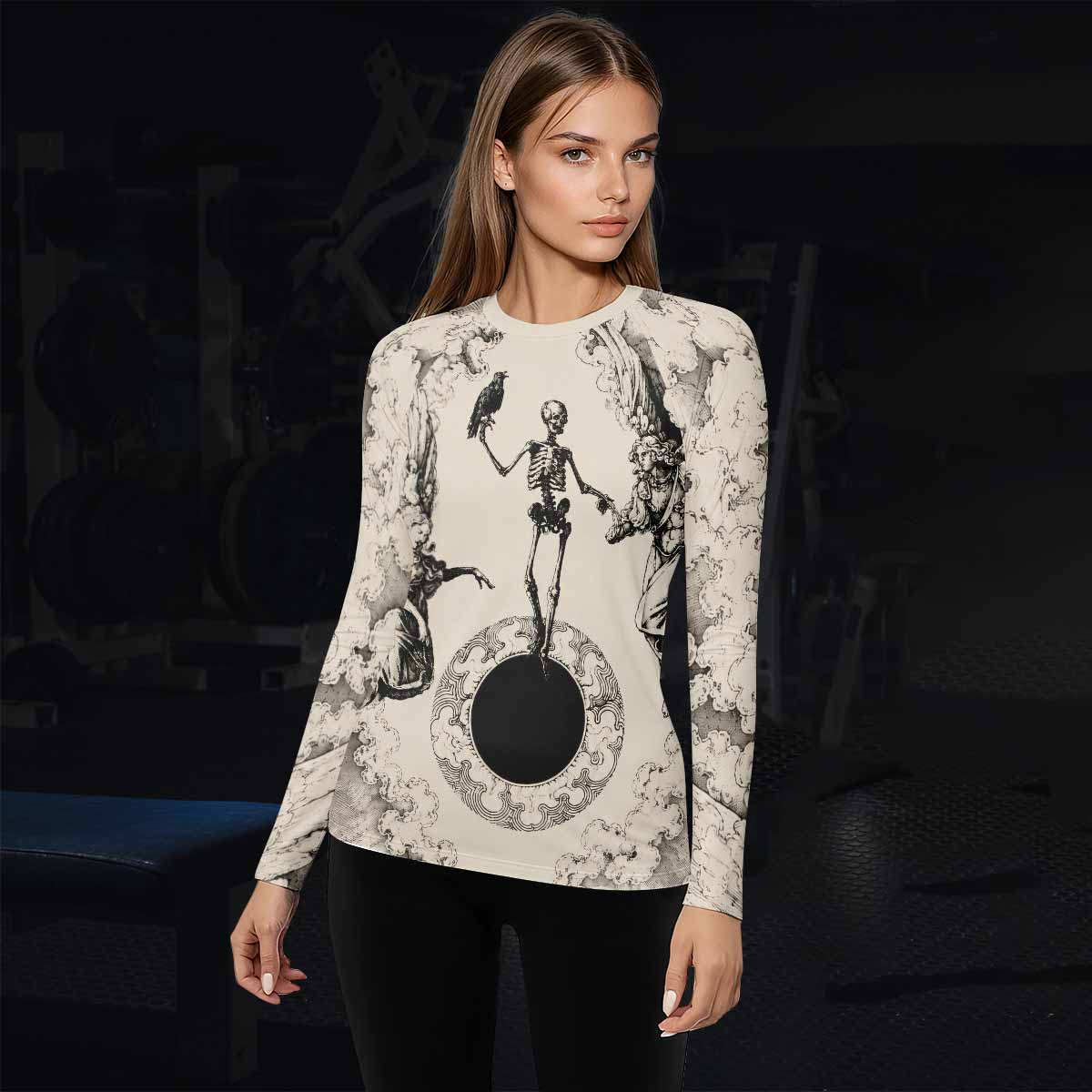 Celestial Memento Mori Women's Rash Guard Long Sleeve - lifestyle view