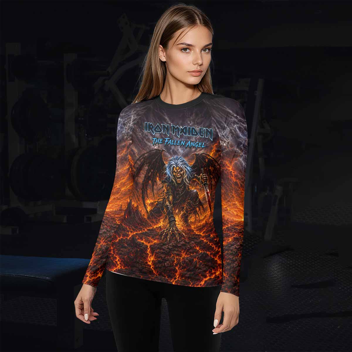Iron Maiden The Fallen Angel Eddie Women's Rash Guard Long Sleeve - lifestyle view